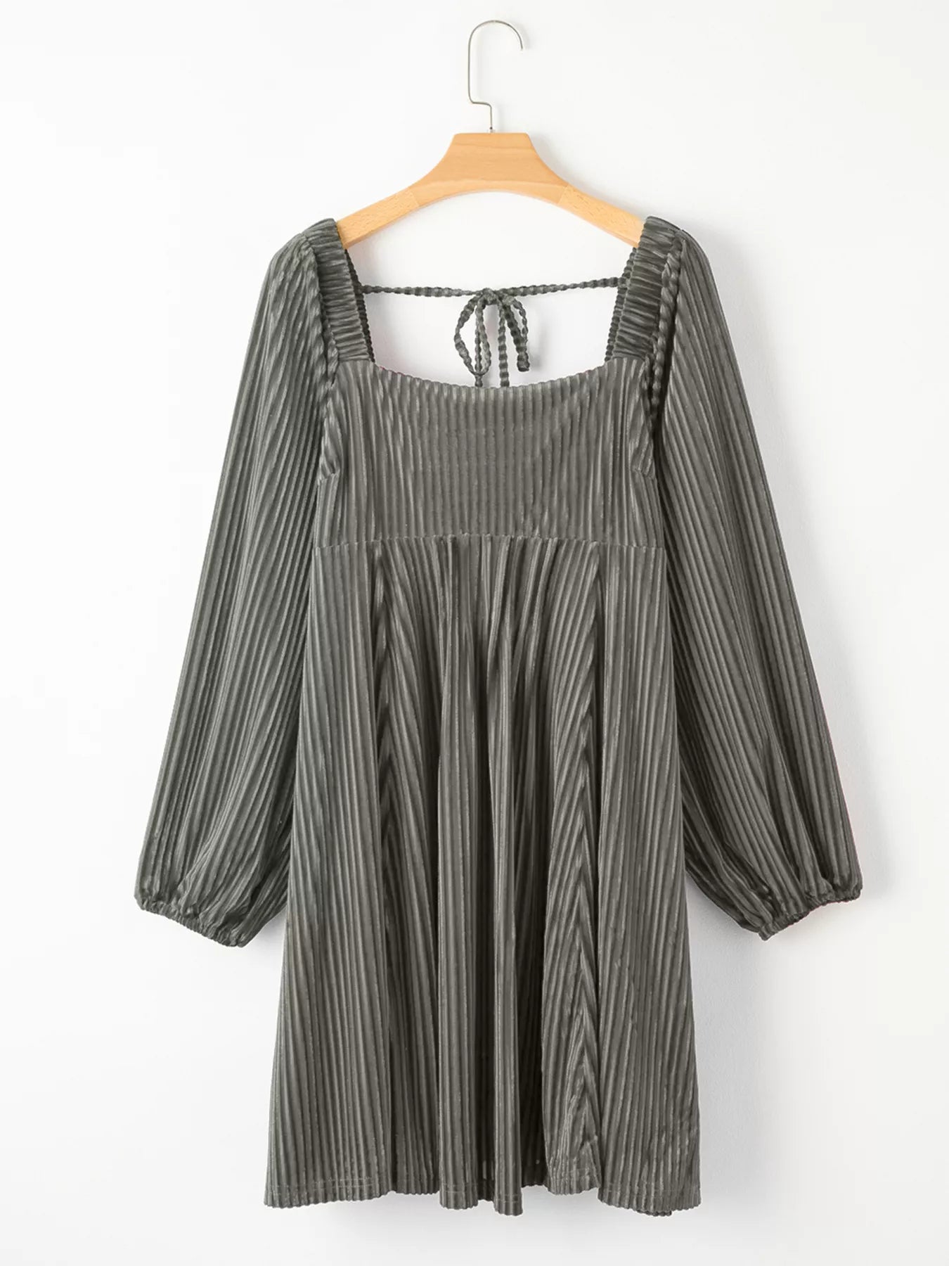 Tie Back Square Neck Velvet Babydoll Dress - MAD RUFFI