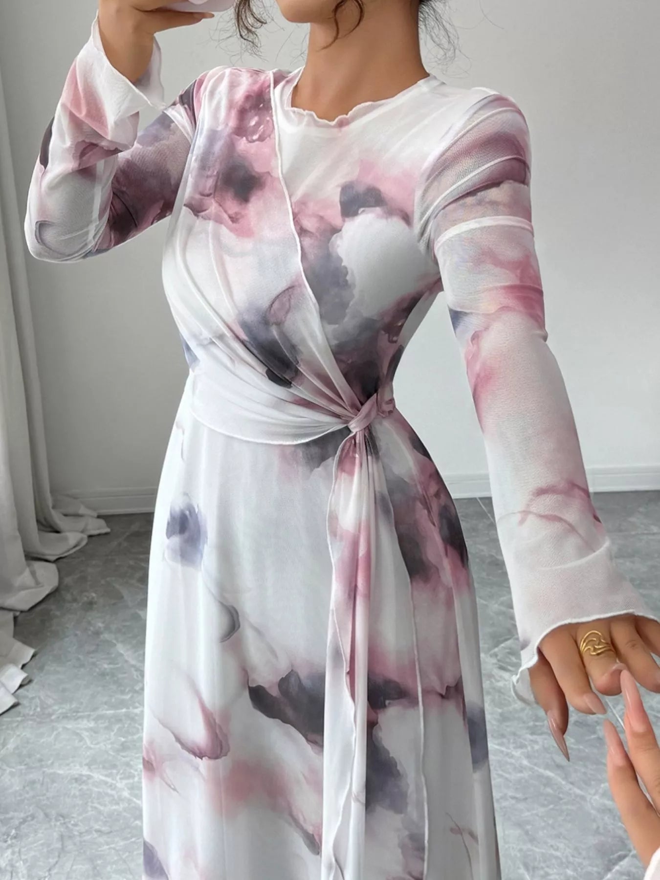 Tie - Dye Long Sleeve Maxi Dress - MAD RUFFI