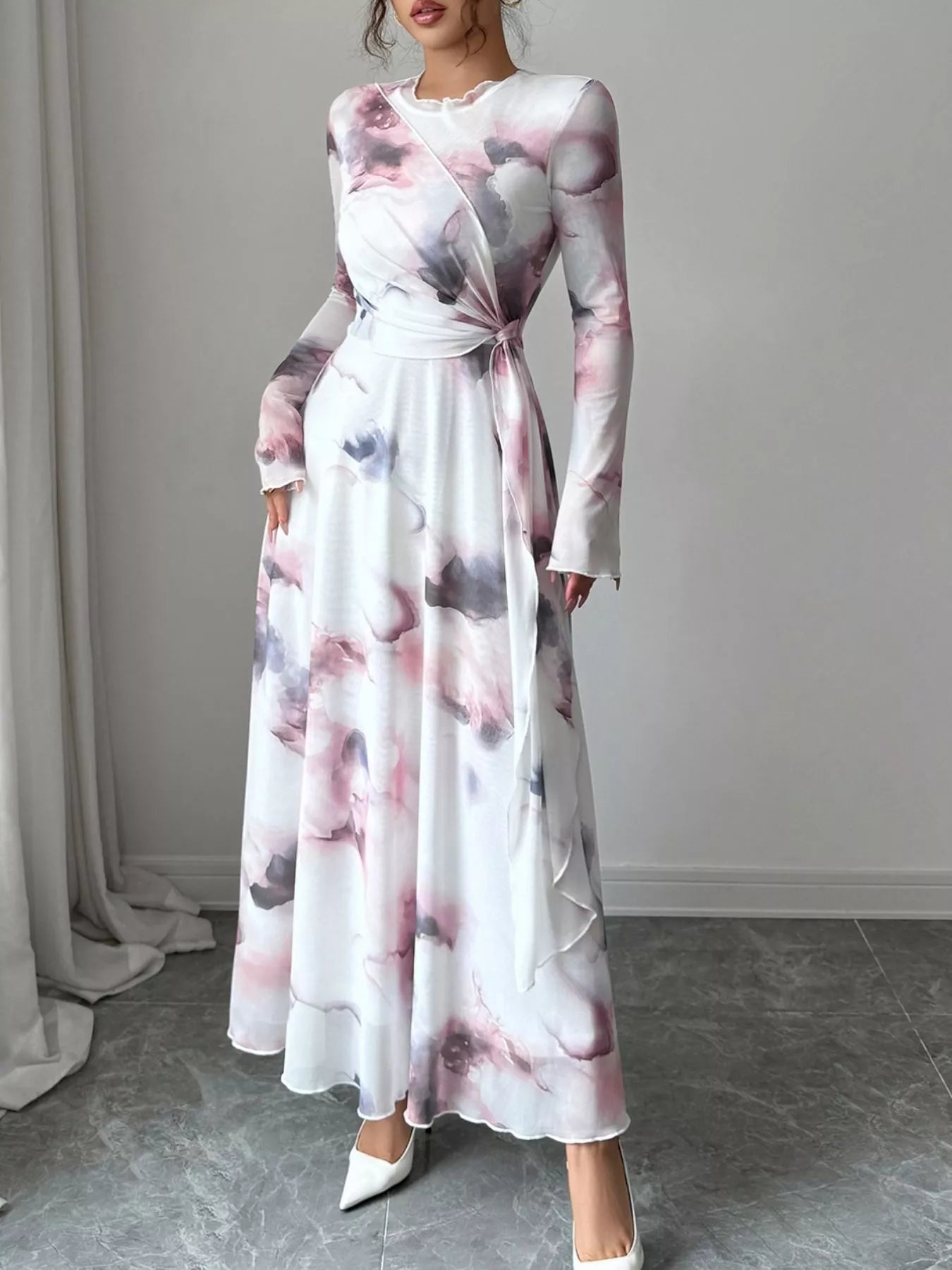 Tie - Dye Long Sleeve Maxi Dress - MAD RUFFI