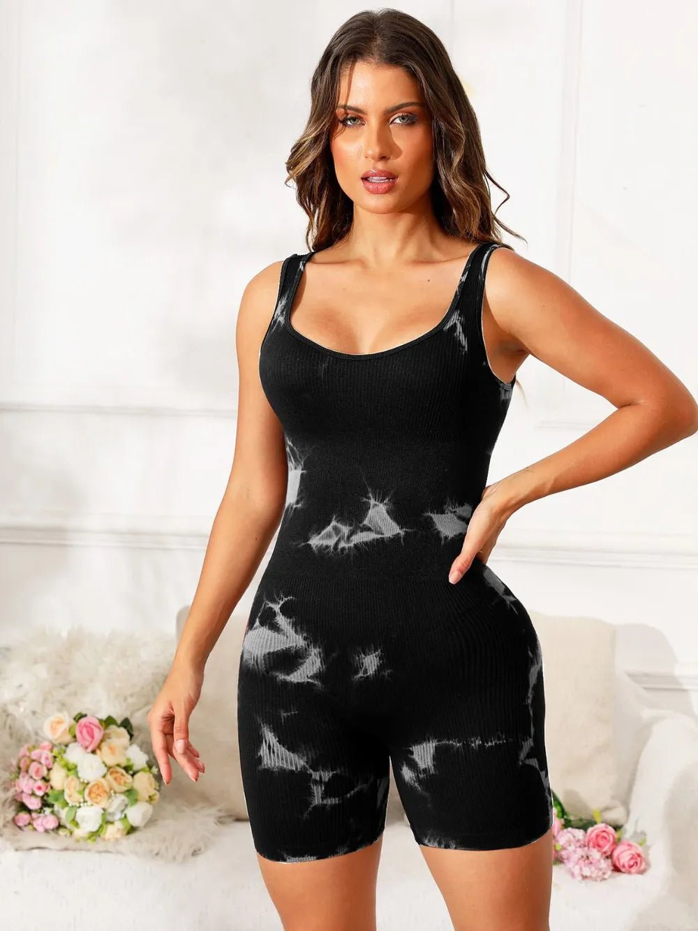 Tie - Dye Wide Strap Active Romper - MAD RUFFI