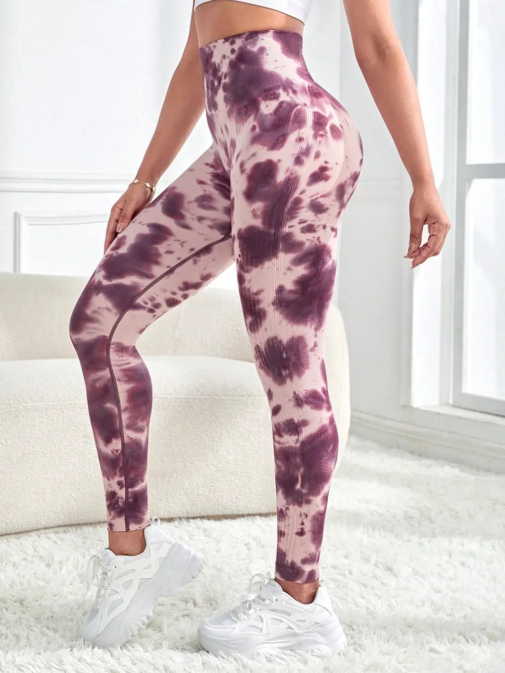 Tie - Dye Wide Waistband Active Leggings - MAD RUFFI