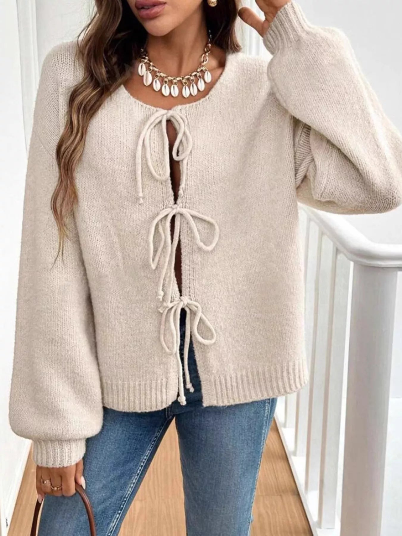 Tie - Front Long Sleeve Cardigan - MAD RUFFI