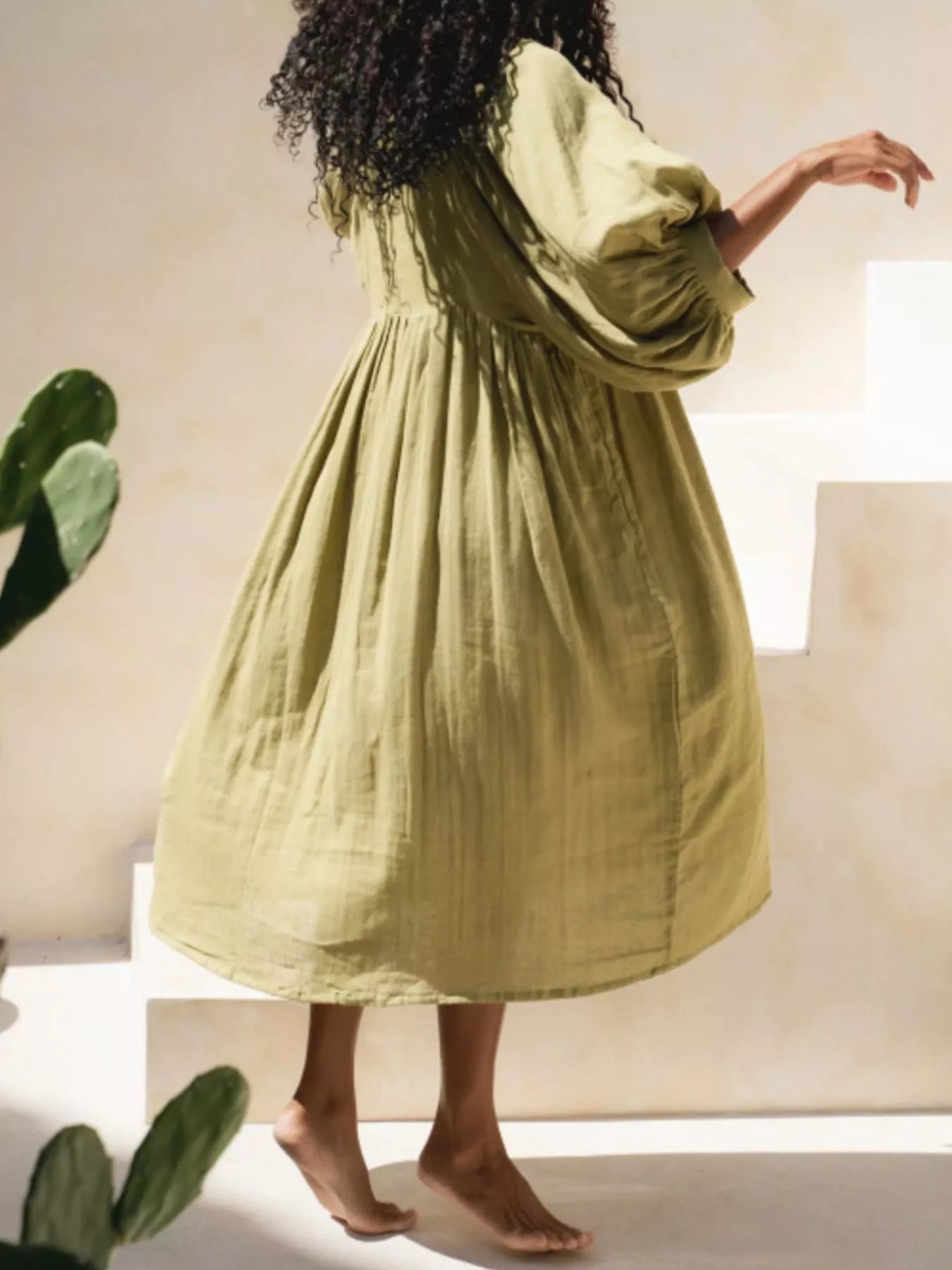 Tie Neck 3/4 Sleeve Midi Dress - MAD RUFFI