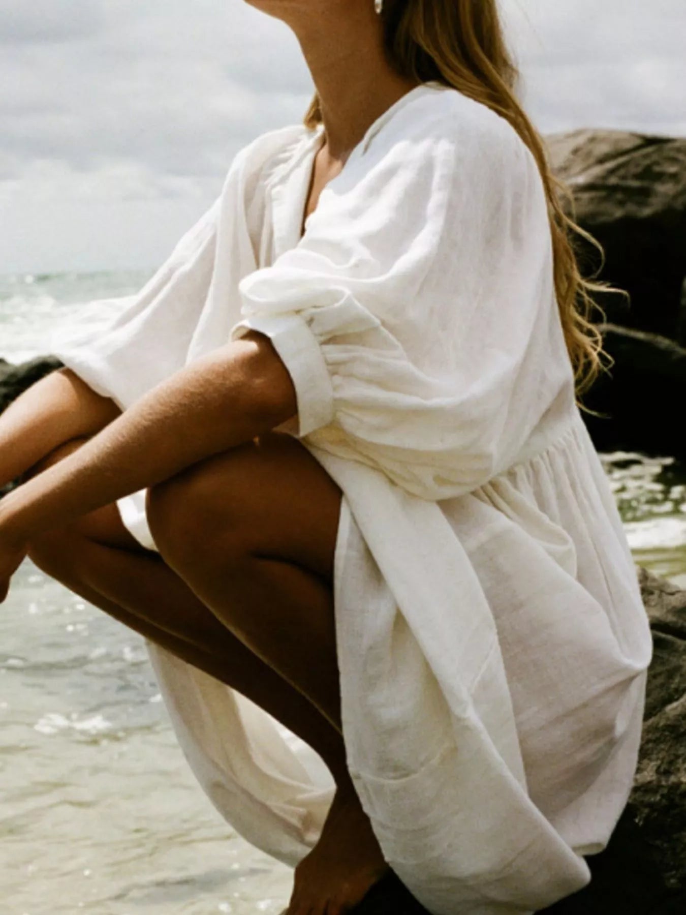 Tie Neck 3/4 Sleeve Midi Dress - MAD RUFFI