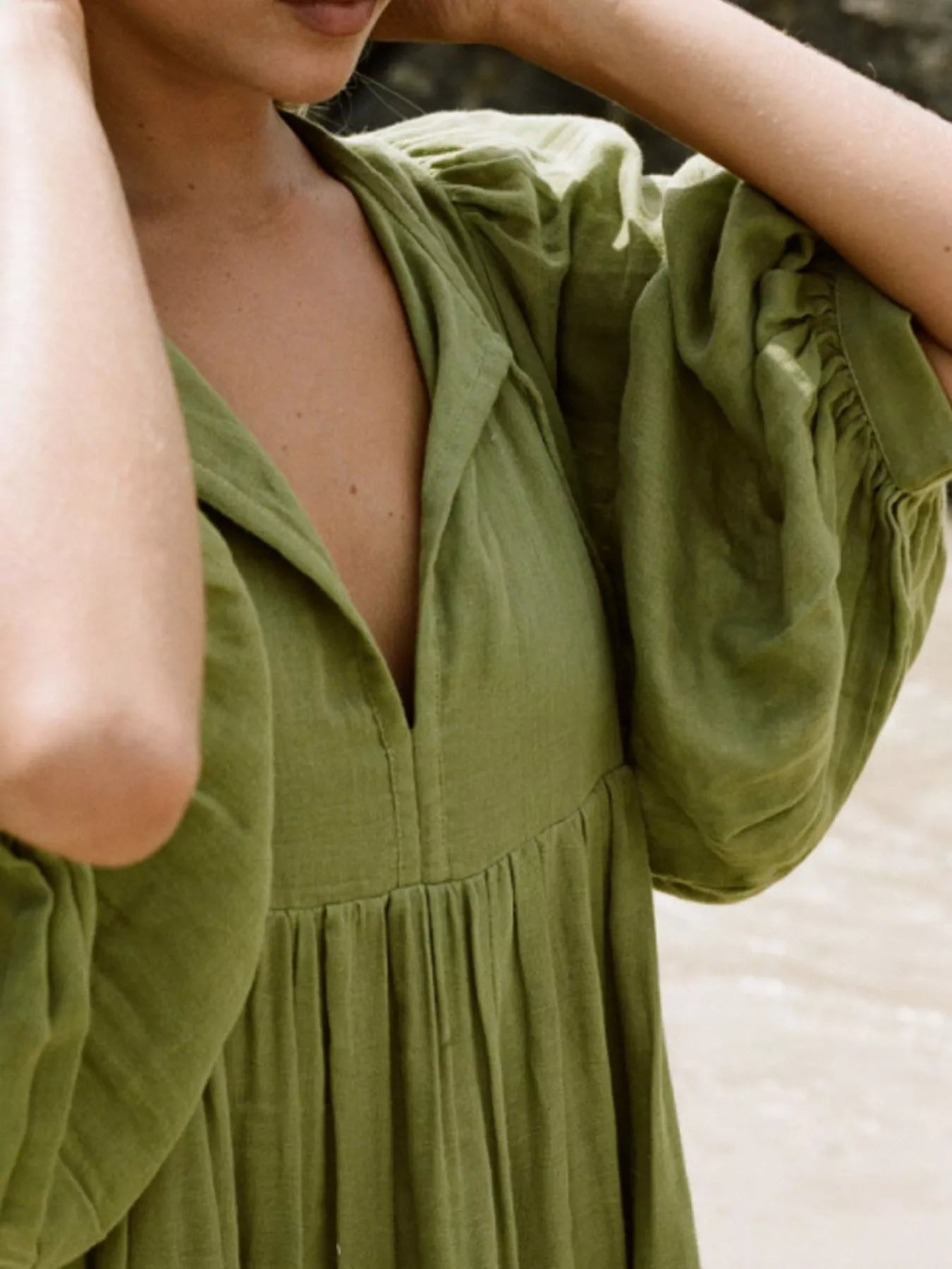 Tie Neck 3/4 Sleeve Midi Dress - MAD RUFFI