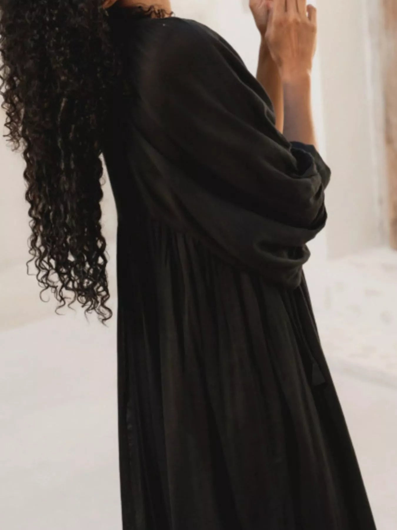 Tie Neck 3/4 Sleeve Midi Dress - MAD RUFFI