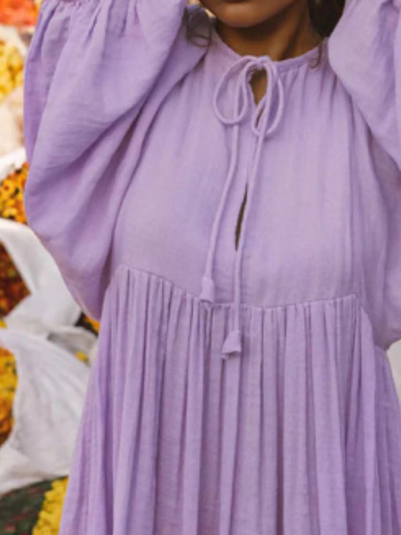 Tie Neck 3/4 Sleeve Midi Dress - MAD RUFFI