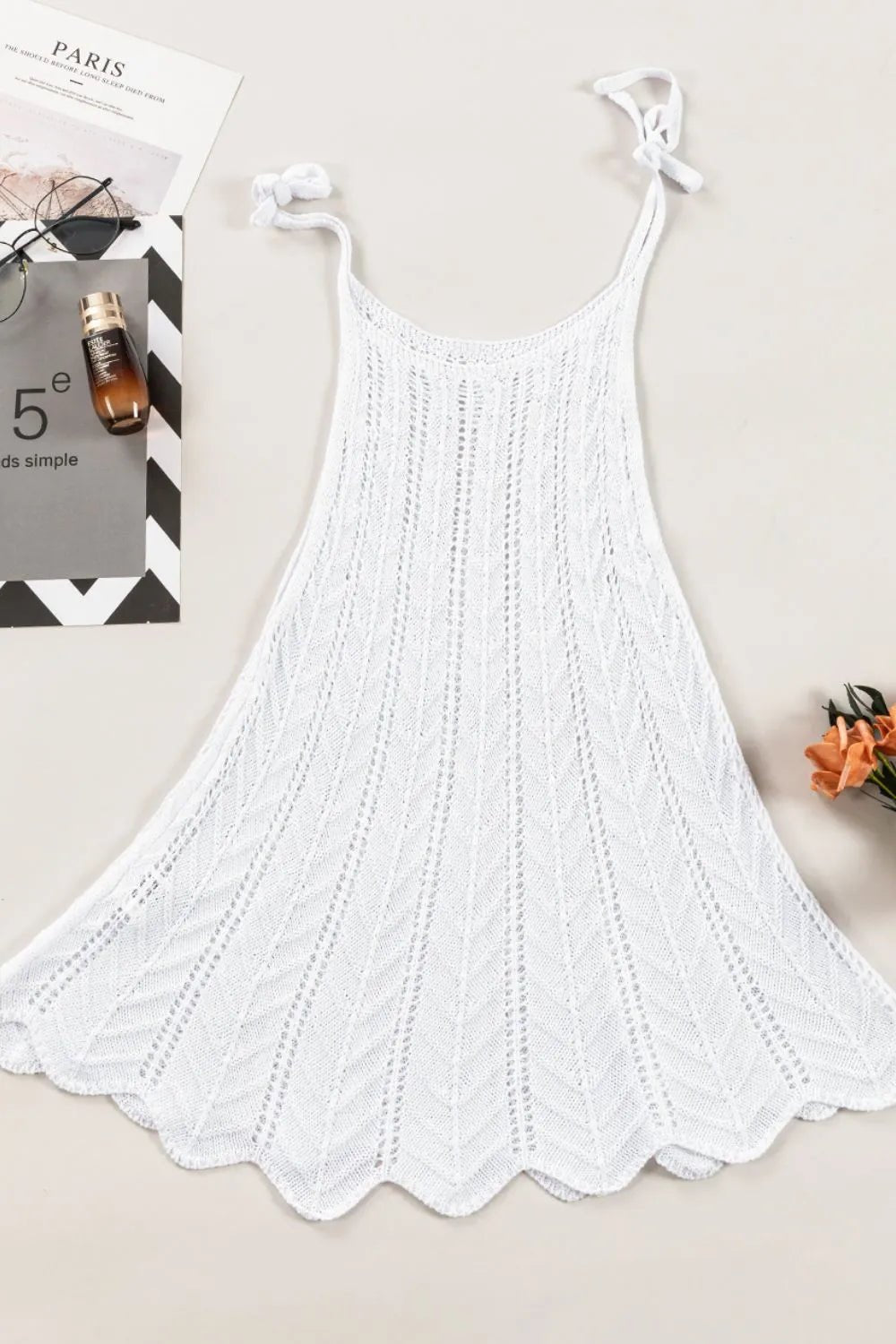 Tie Straps Wave Stripes Textured Eyelet Knitted Vest - MAD RUFFI