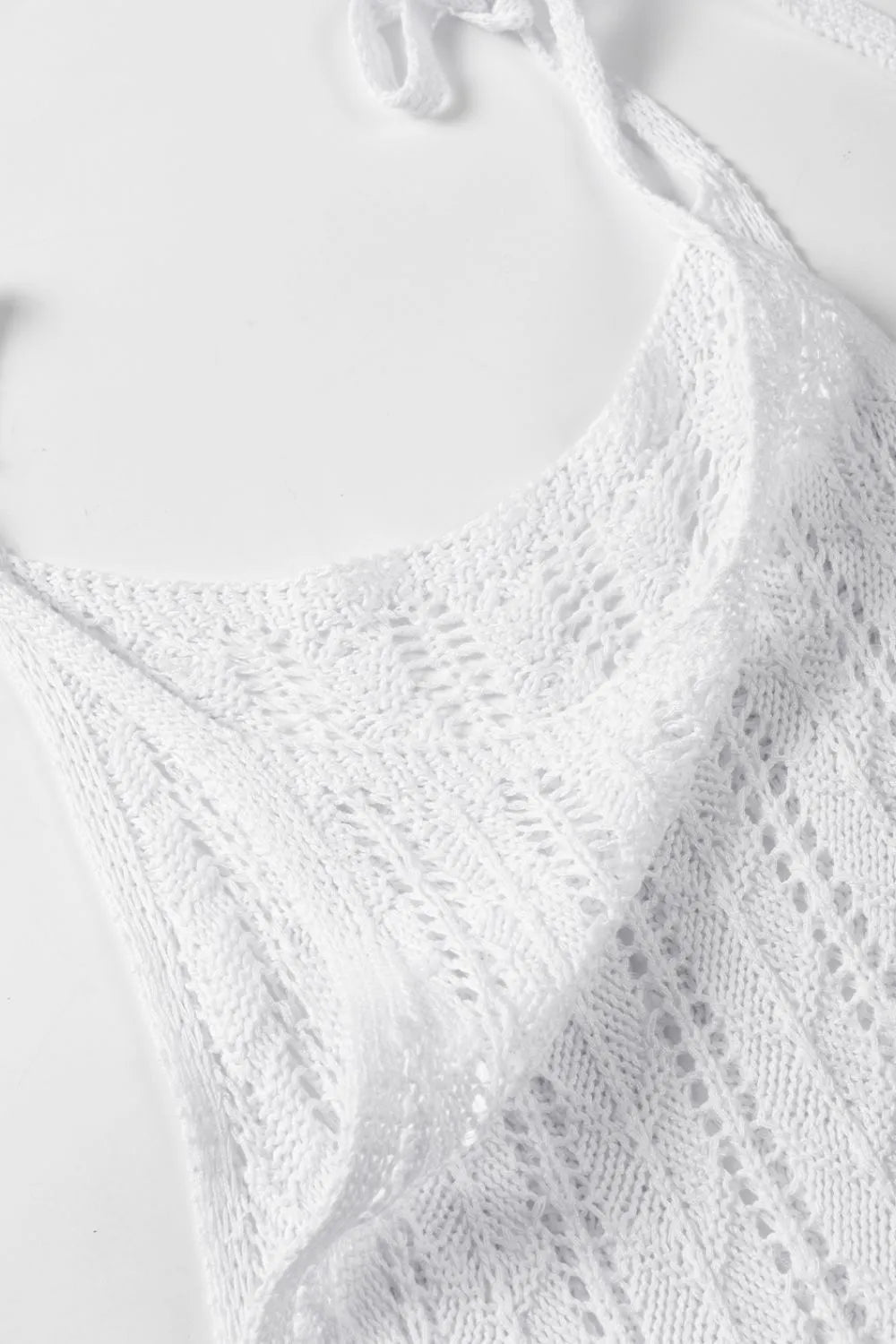 Tie Straps Wave Stripes Textured Eyelet Knitted Vest - MAD RUFFI