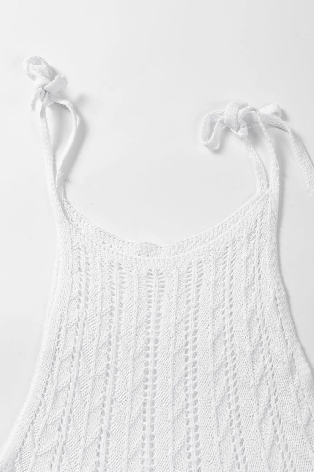Tie Straps Wave Stripes Textured Eyelet Knitted Vest - MAD RUFFI