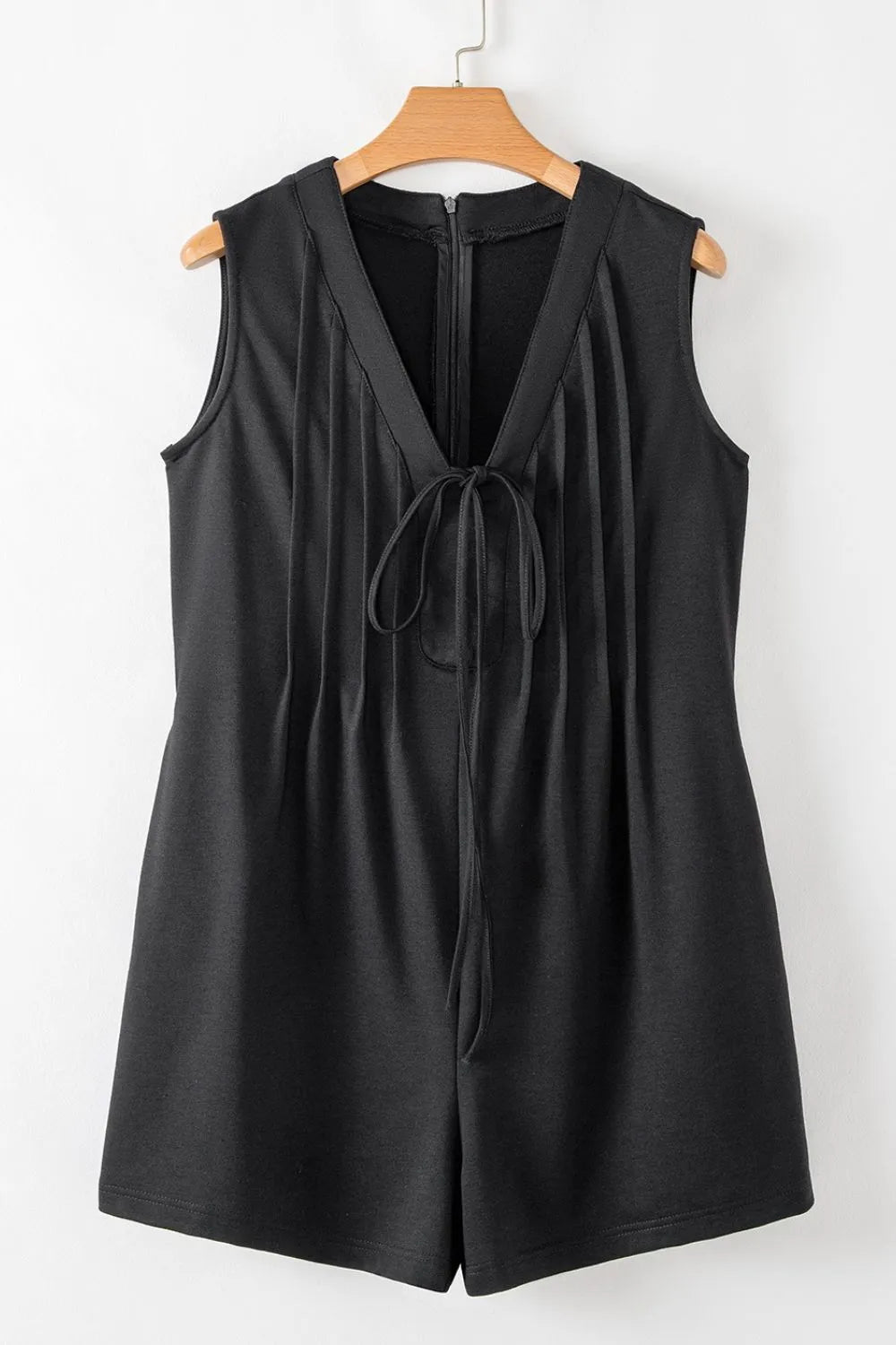 Tie V Neck Pintuck Sleeveless Loose Romper - MAD RUFFI