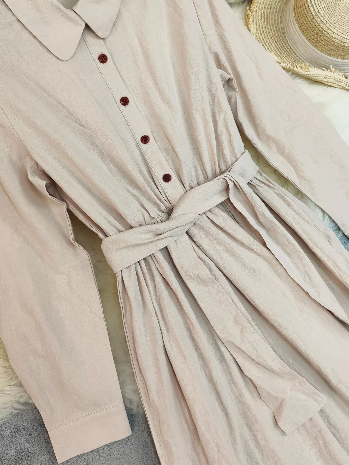 Tie Waist Long Sleeve Ruffled Hem Dress - MAD RUFFI