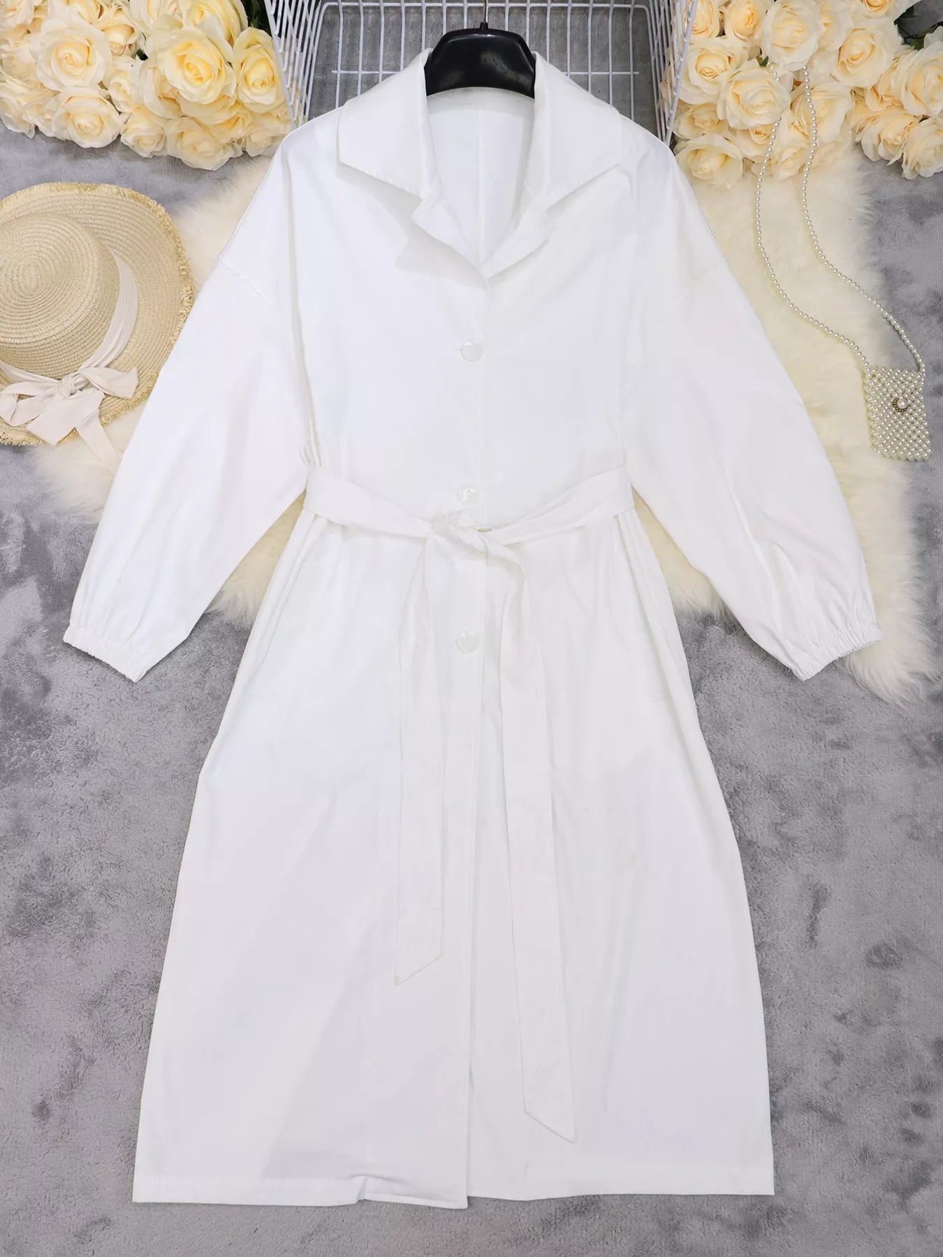 Tie Waist Midi Shirt Dress - MAD RUFFI