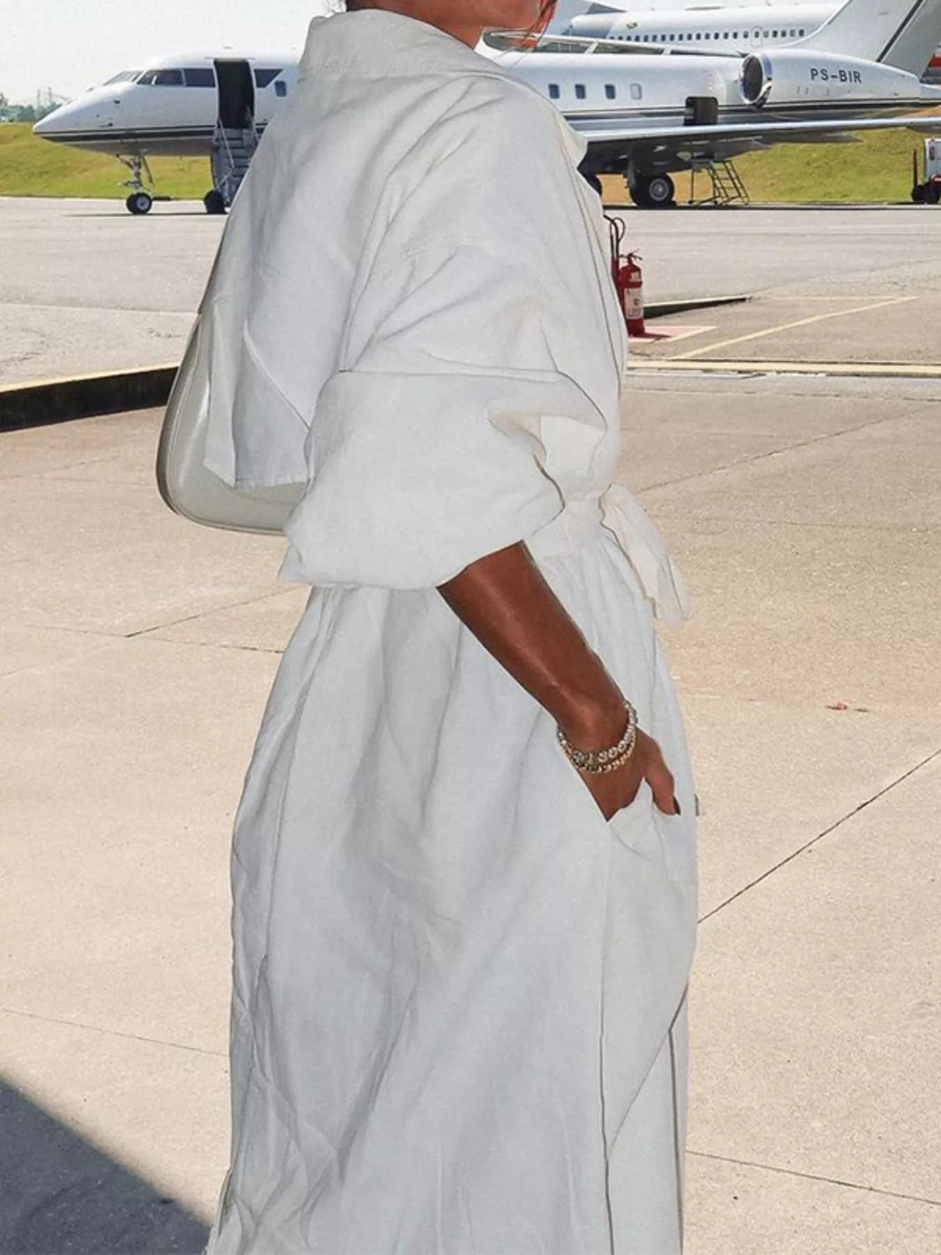 Tie Waist Midi Shirt Dress - MAD RUFFI