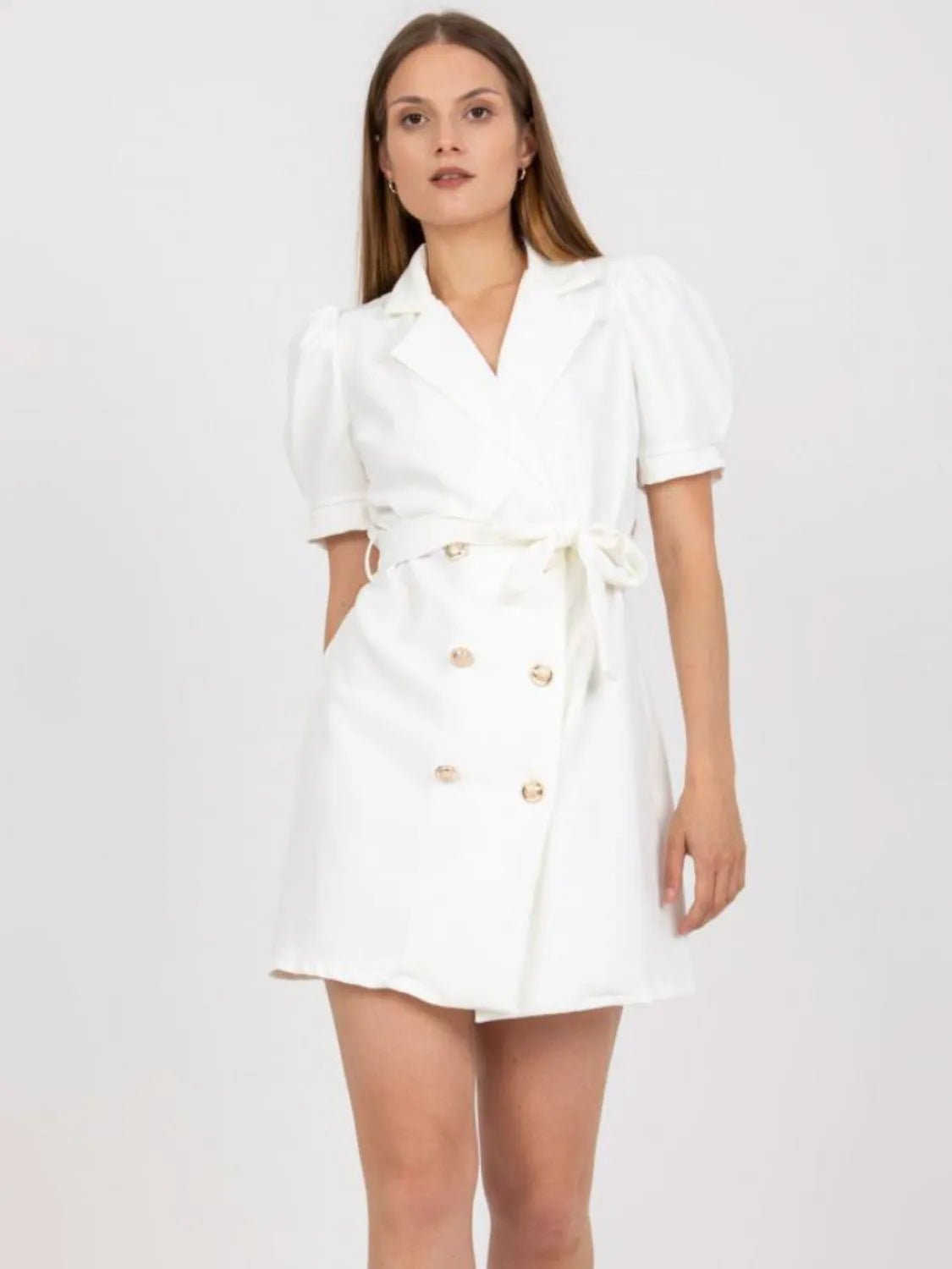 Tie Waist Short Sleeve Blazer Dress - MAD RUFFI