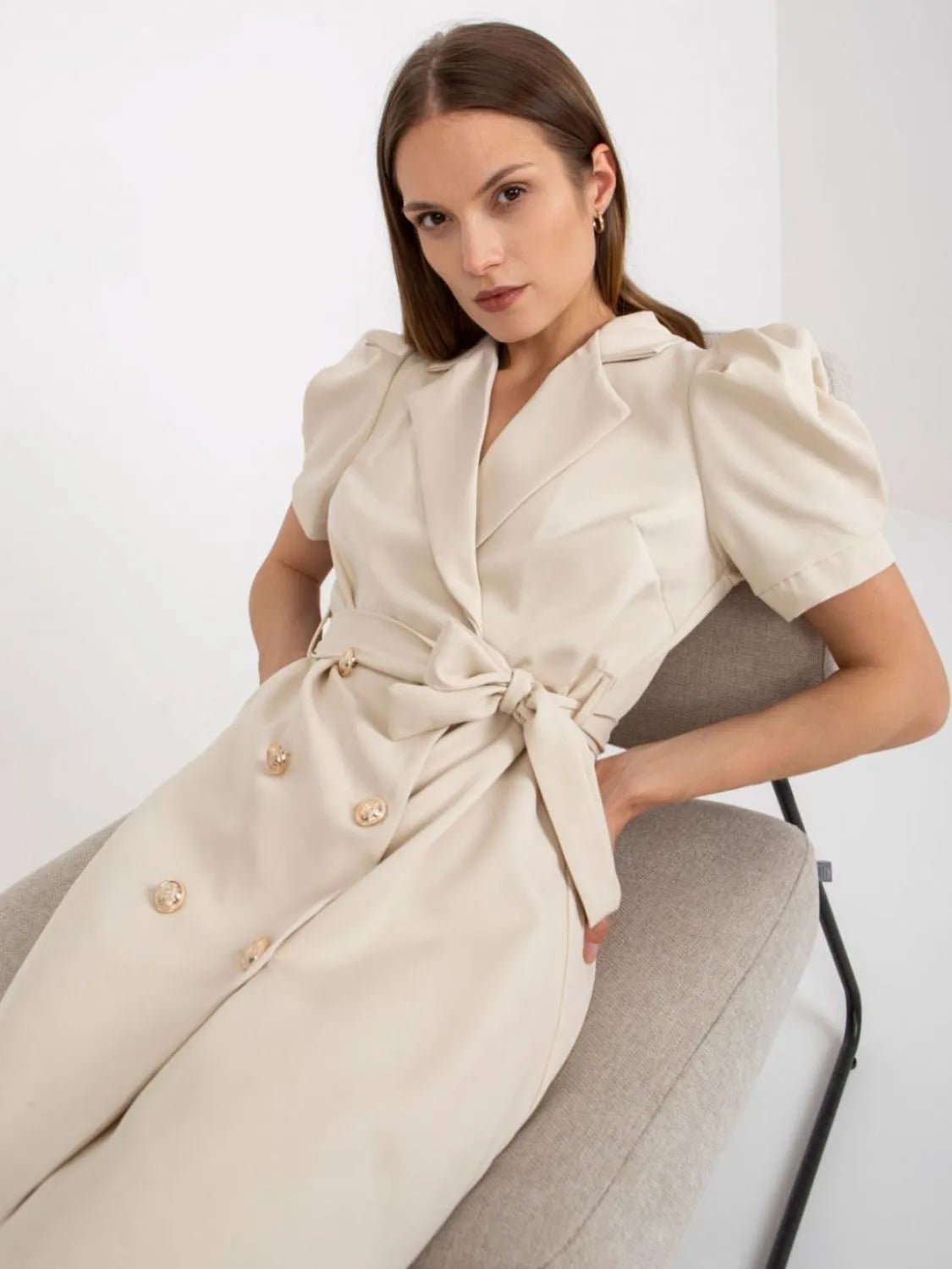 Tie Waist Short Sleeve Blazer Dress - MAD RUFFI