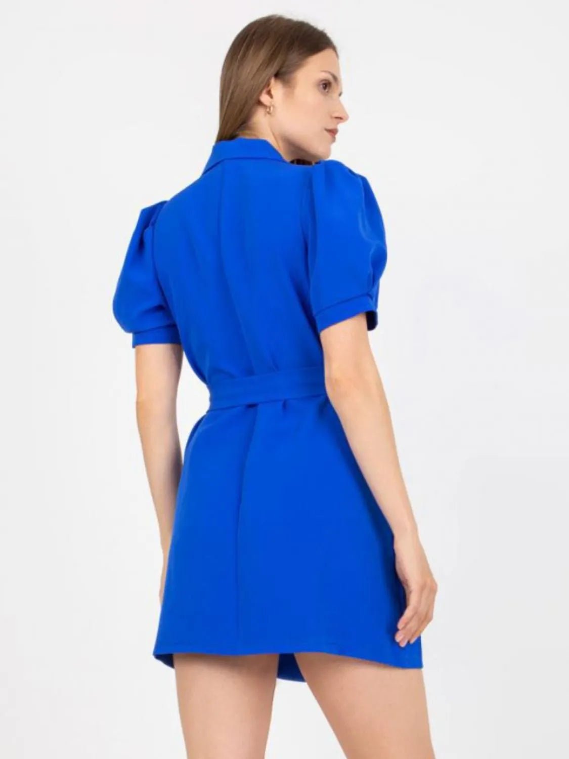 Tie Waist Short Sleeve Blazer Dress - MAD RUFFI