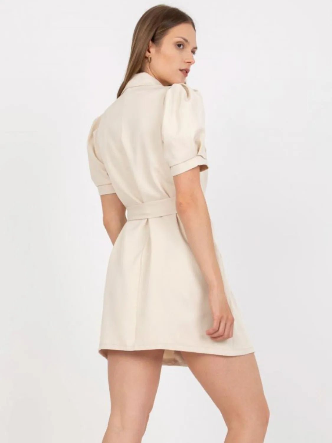 Tie Waist Short Sleeve Blazer Dress - MAD RUFFI