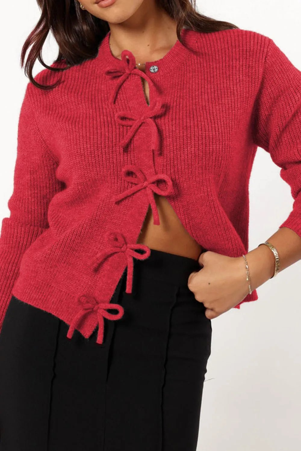Tied Long Sleeve Cardigan - MAD RUFFI