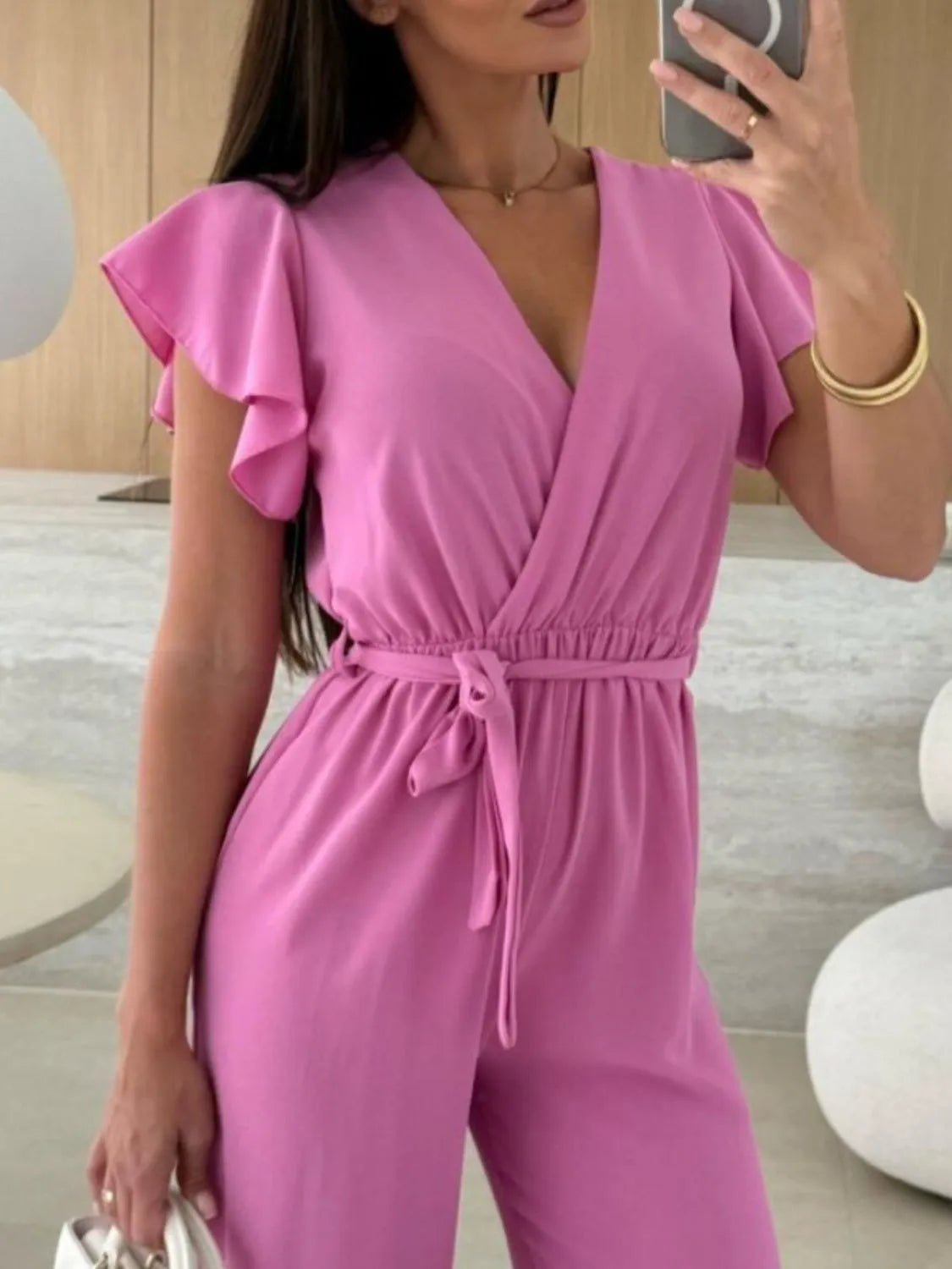 Tied Ruffled Wide Leg Jumpsuit - MAD RUFFI
