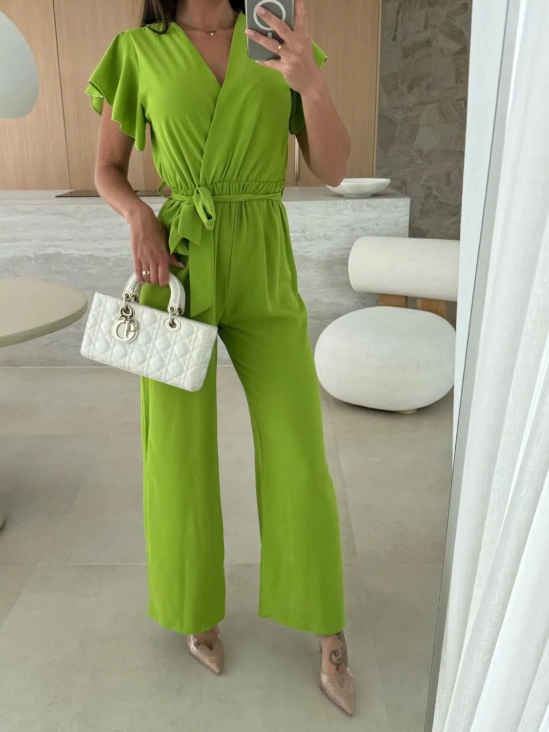 Tied Ruffled Wide Leg Jumpsuit - MAD RUFFI