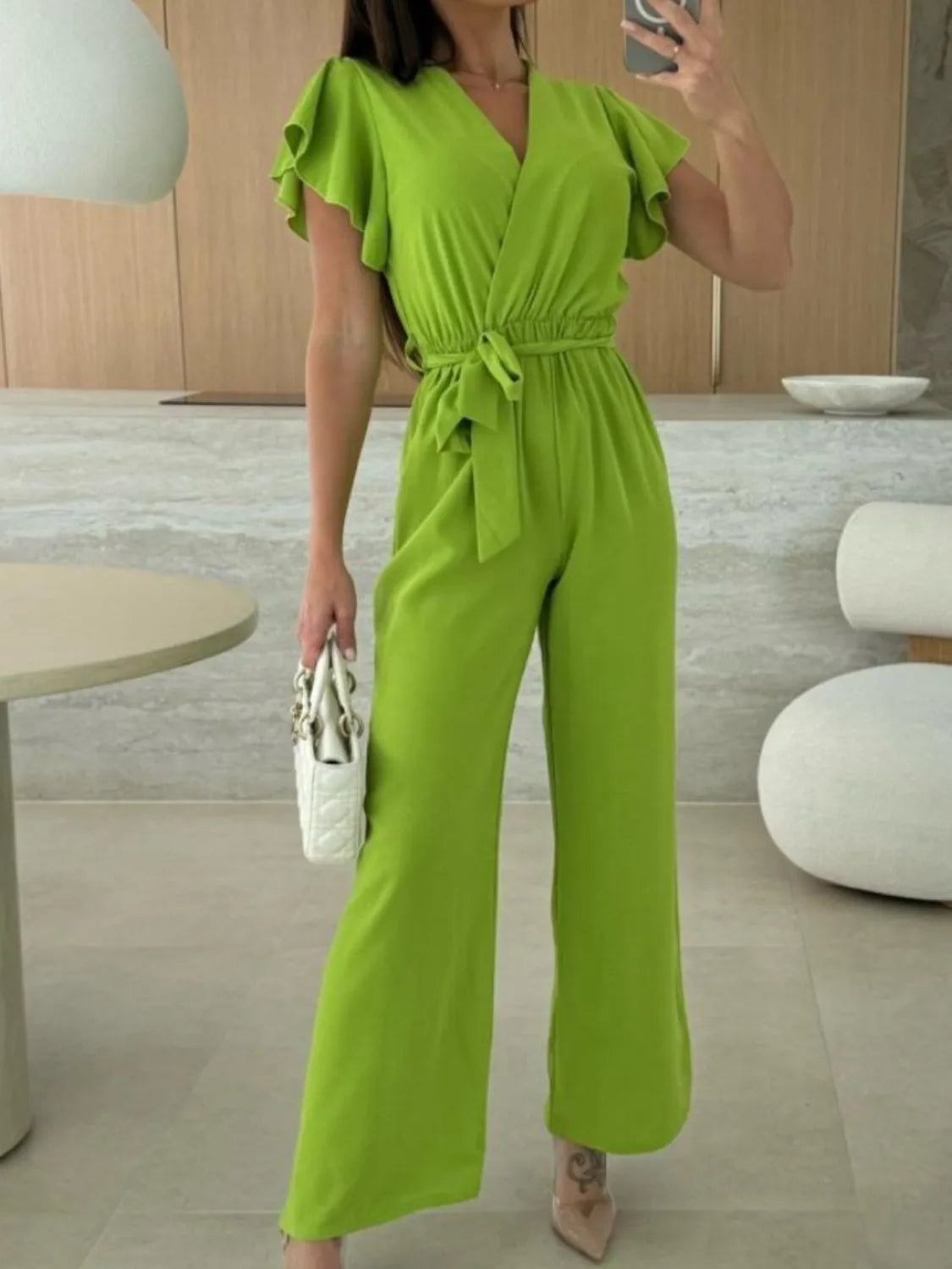 Tied Ruffled Wide Leg Jumpsuit - MAD RUFFI