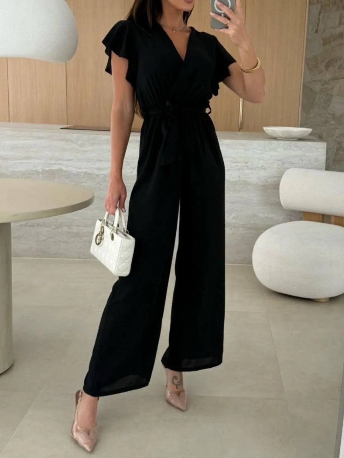Tied Ruffled Wide Leg Jumpsuit - MAD RUFFI