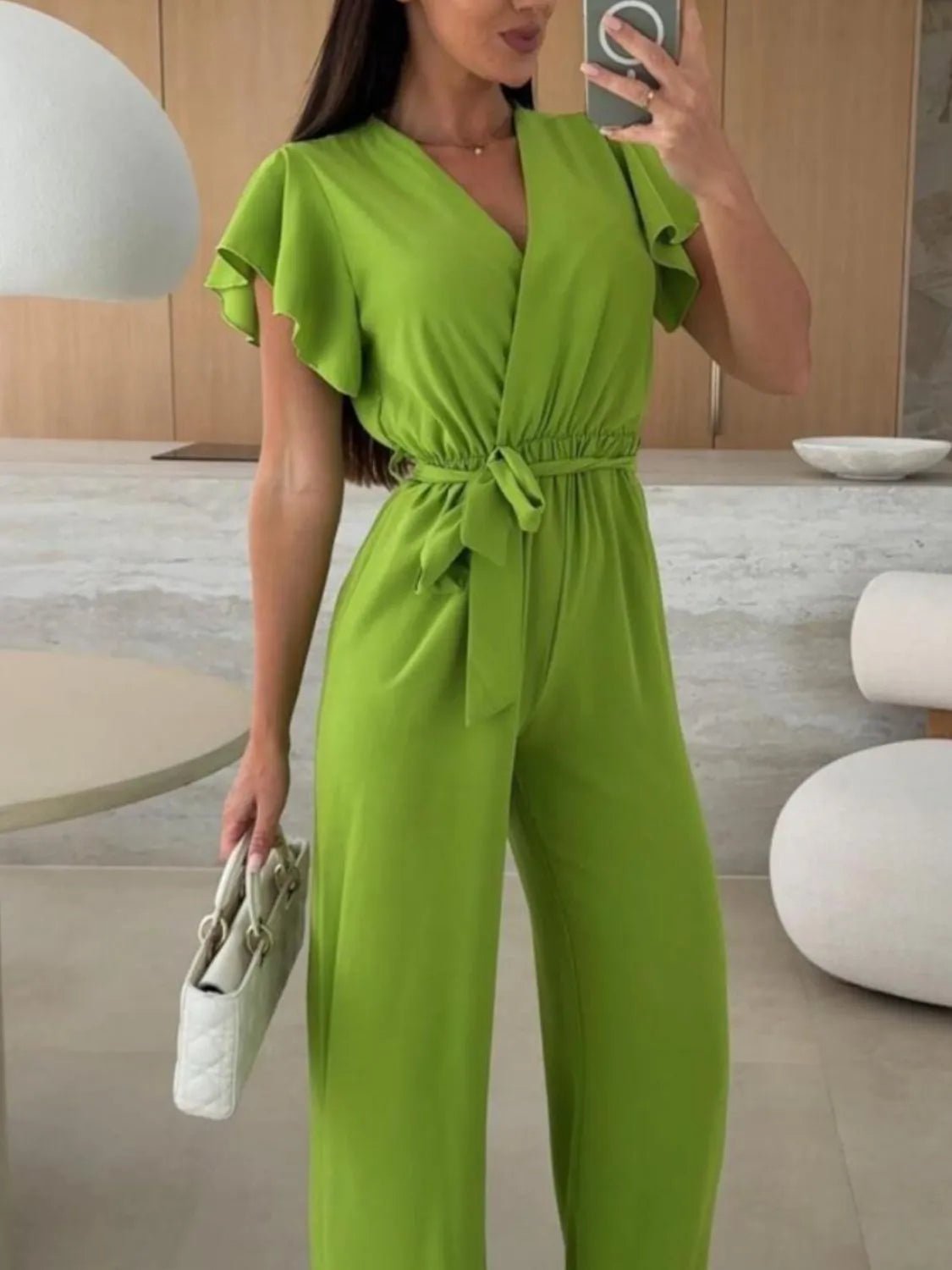 Tied Ruffled Wide Leg Jumpsuit - MAD RUFFI