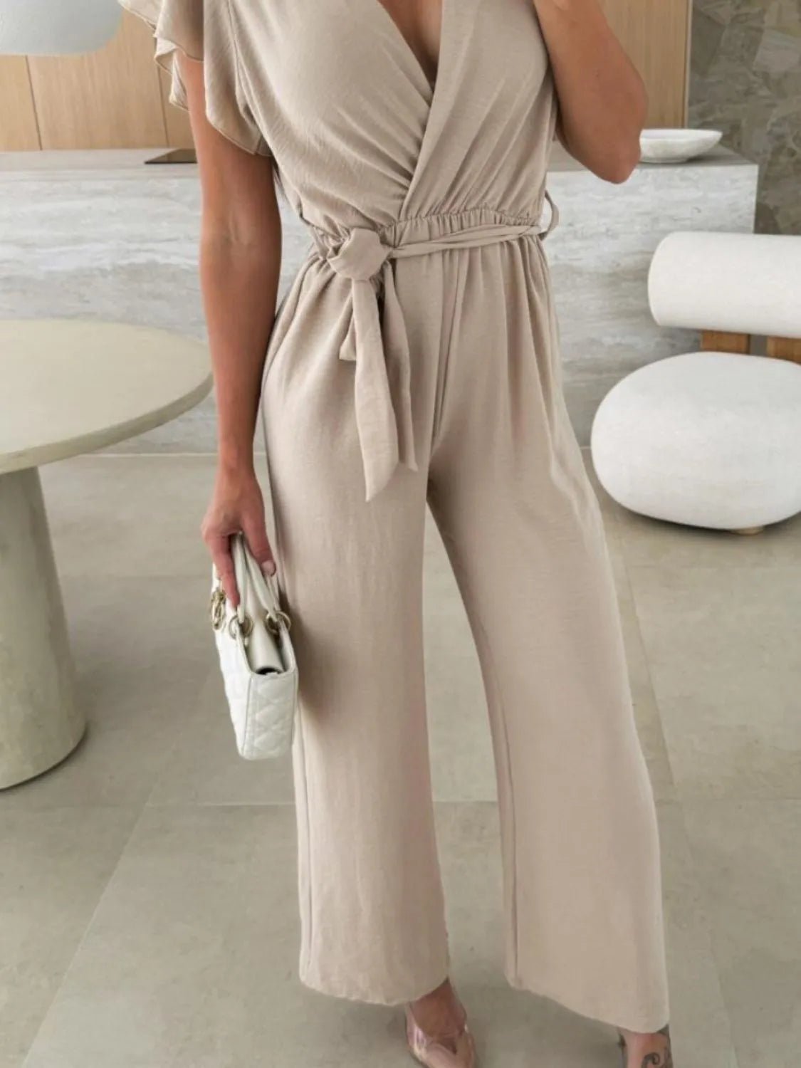 Tied Ruffled Wide Leg Jumpsuit - MAD RUFFI