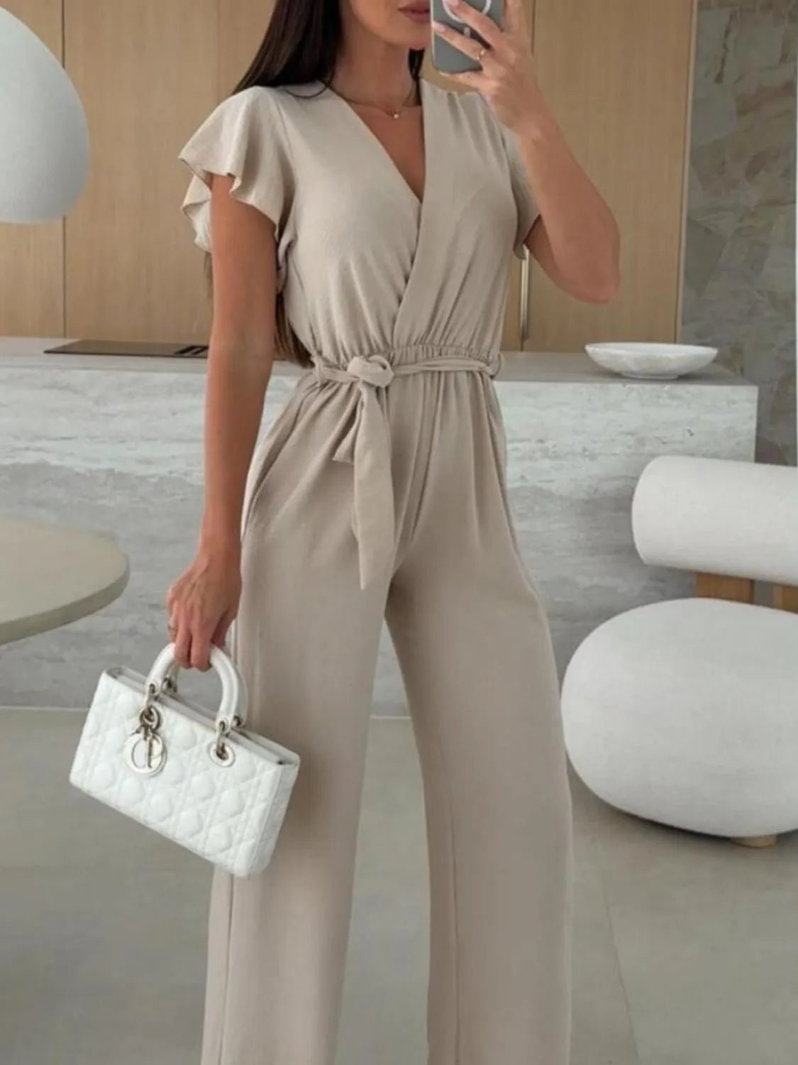 Tied Ruffled Wide Leg Jumpsuit - MAD RUFFI