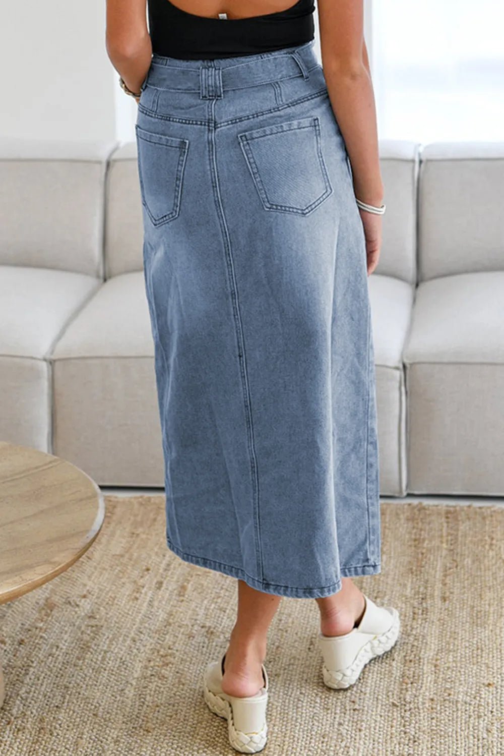 Tied Slit Denim Skirt - MAD RUFFI