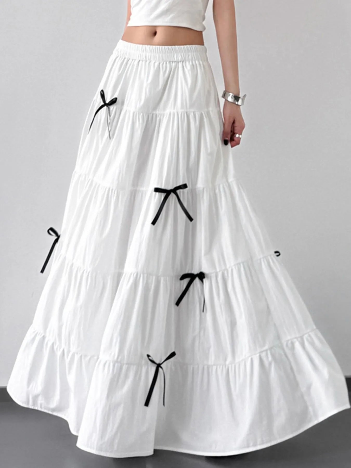 Tiered Bow Maxi Skirt - MAD RUFFI