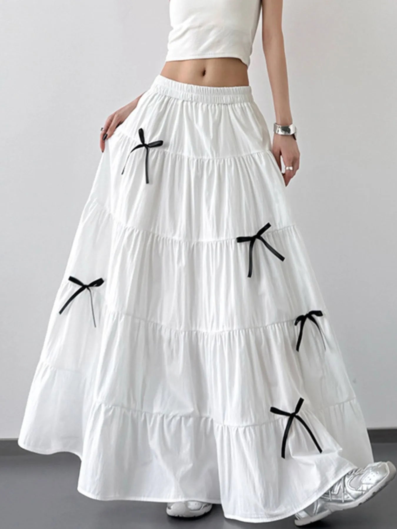 Tiered Bow Maxi Skirt - MAD RUFFI