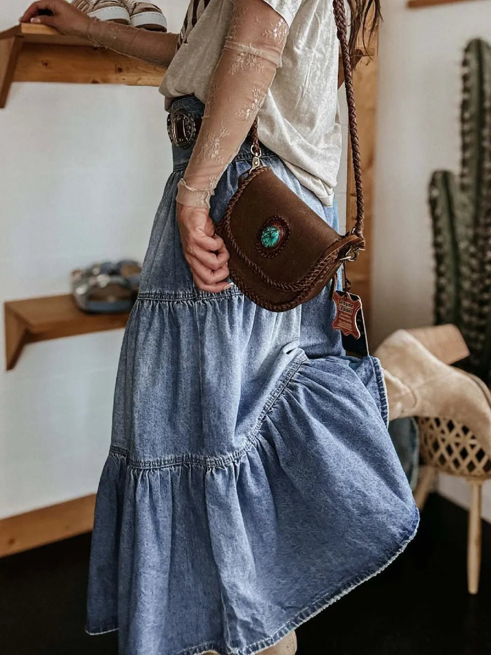 Tiered Button - Fly Denim Skirt - MAD RUFFI