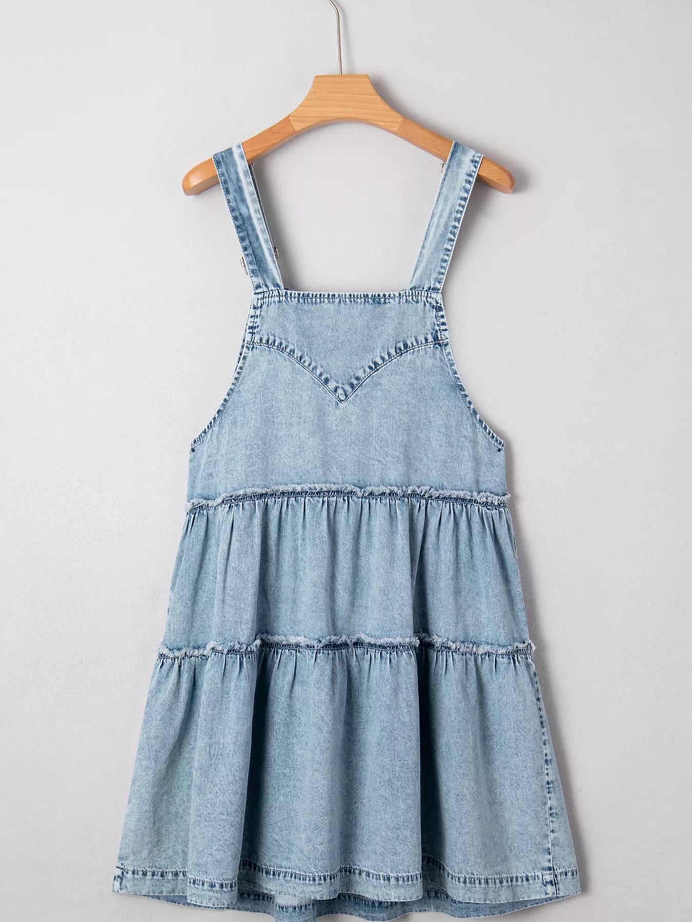 Tiered Flowy Overall Denim Dress - MAD RUFFI