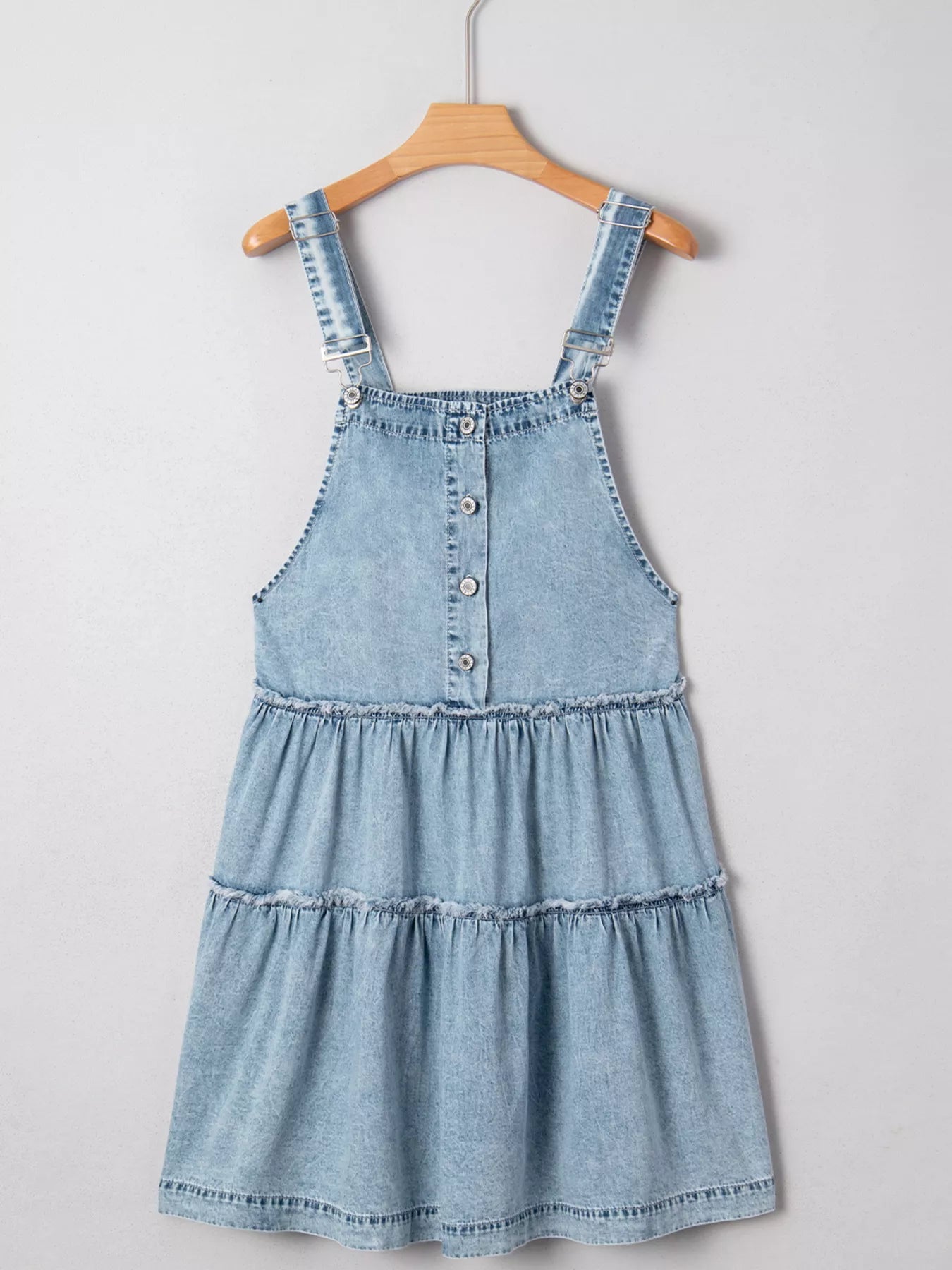 Tiered Flowy Overall Denim Dress - MAD RUFFI