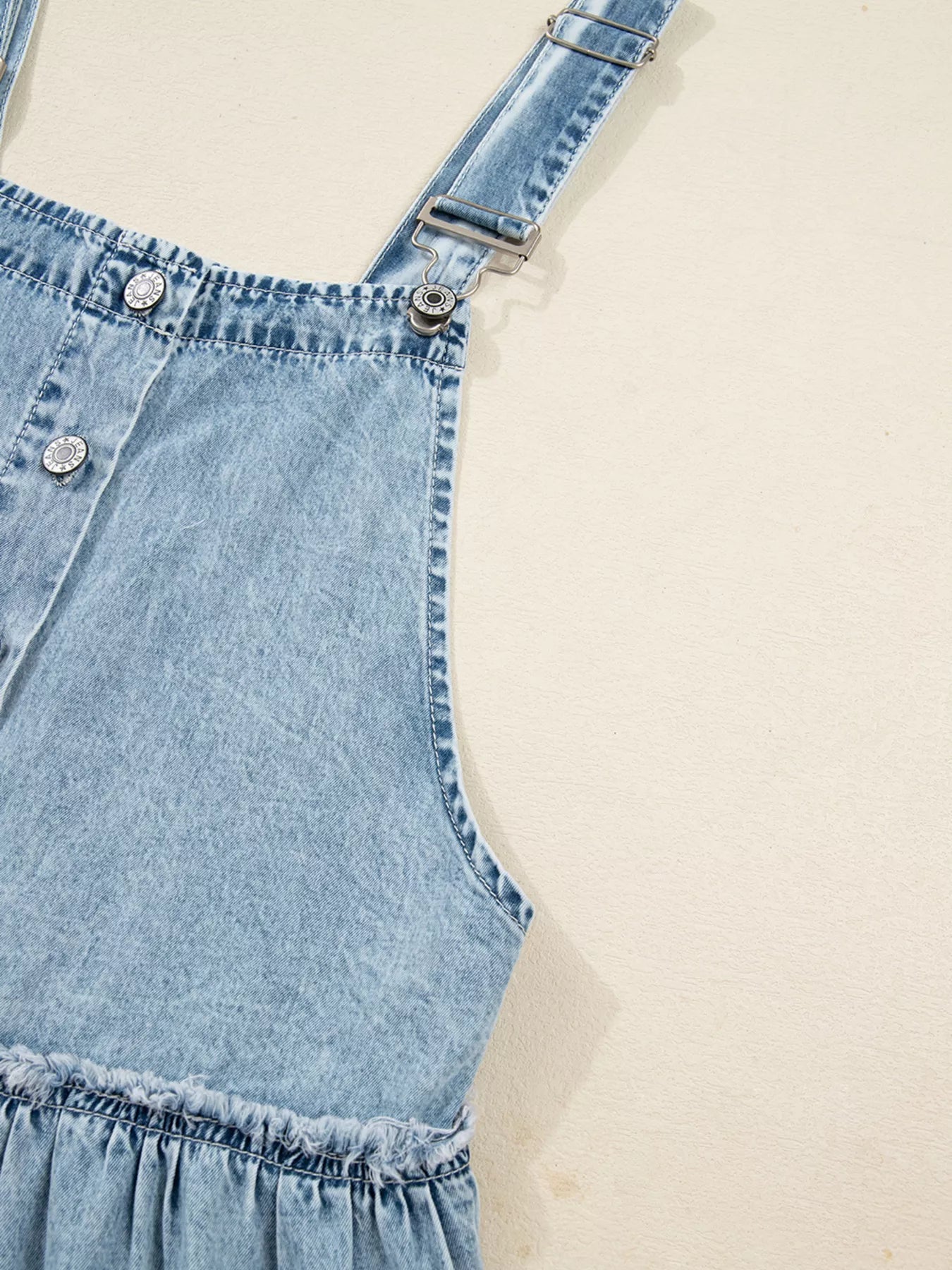 Tiered Flowy Overall Denim Dress - MAD RUFFI