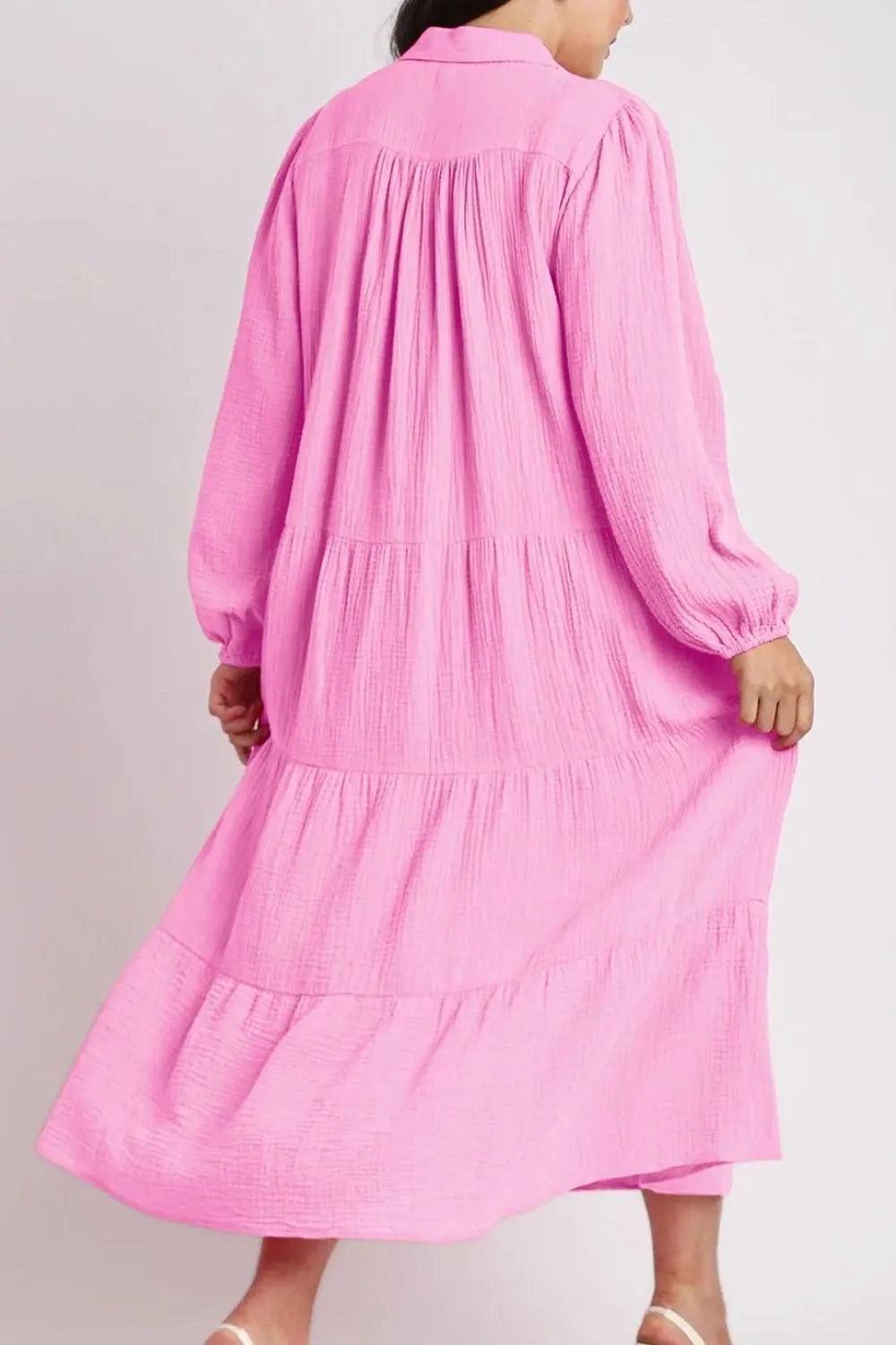 Tiered Johnny Collar Long Sleeve Dress - MAD RUFFI