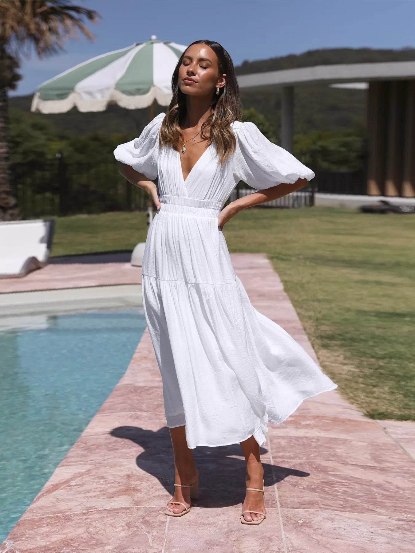Tiered Puff Sleeve Midi Dress - MAD RUFFI