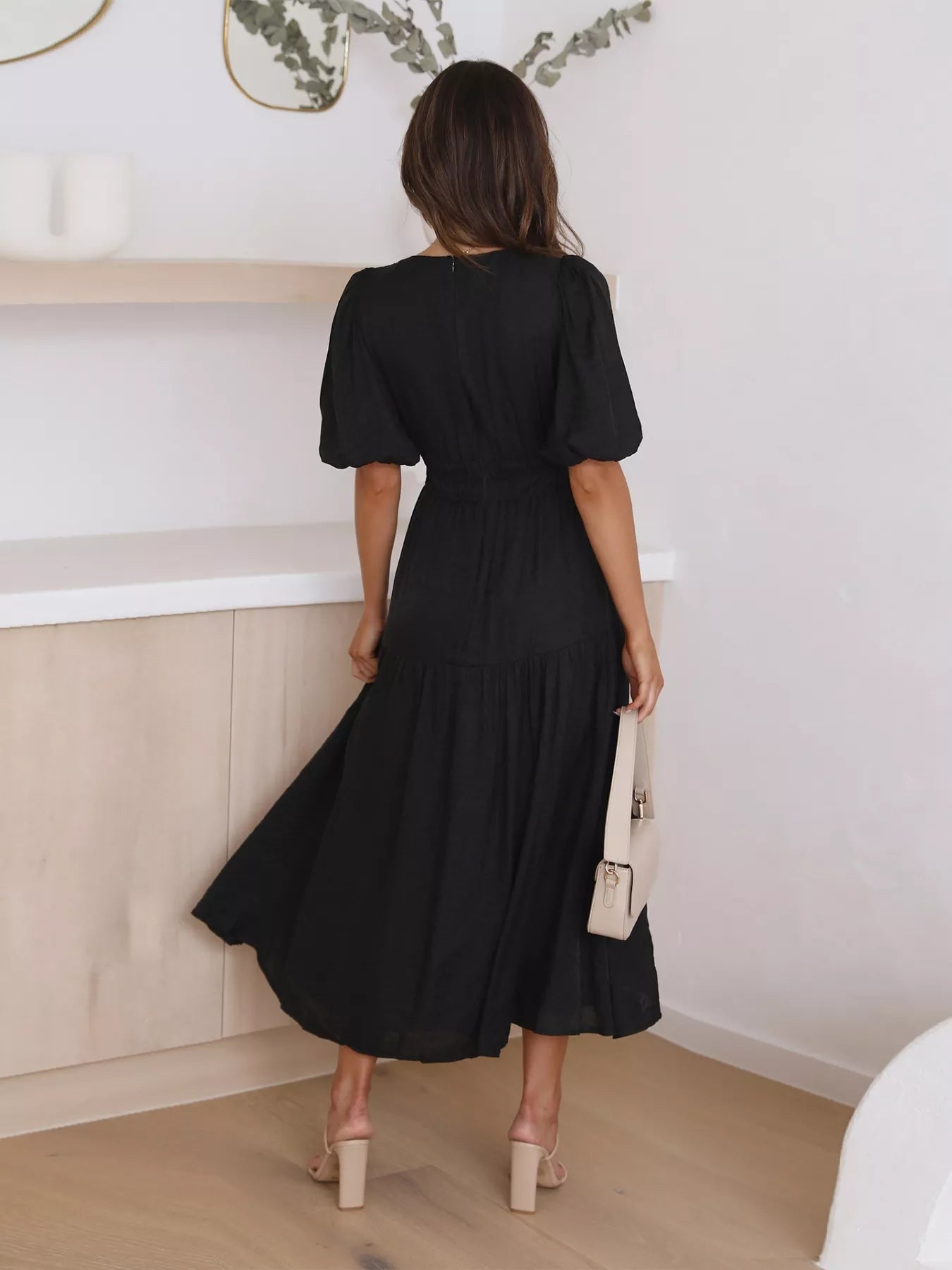 Tiered Puff Sleeve Midi Dress - MAD RUFFI
