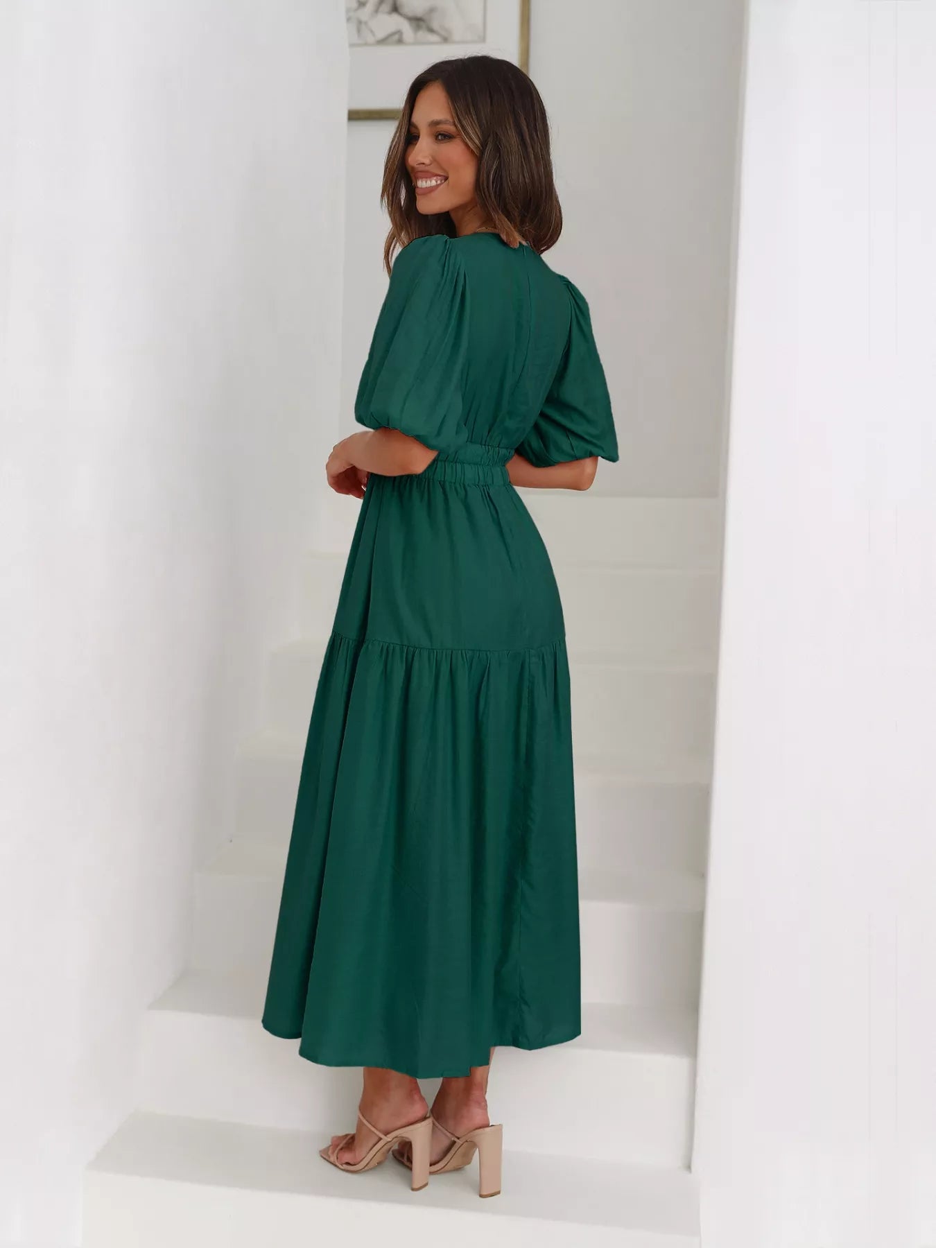 Tiered Puff Sleeve Midi Dress - MAD RUFFI