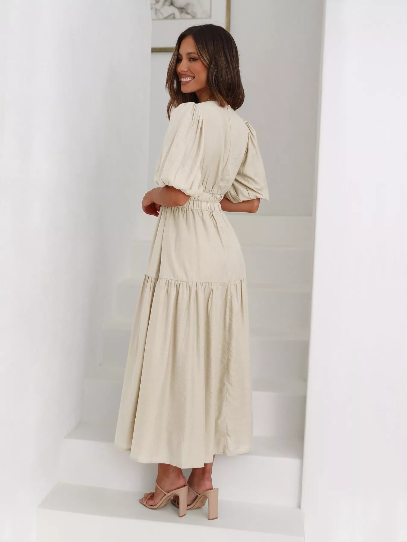 Tiered Puff Sleeve Midi Dress - MAD RUFFI
