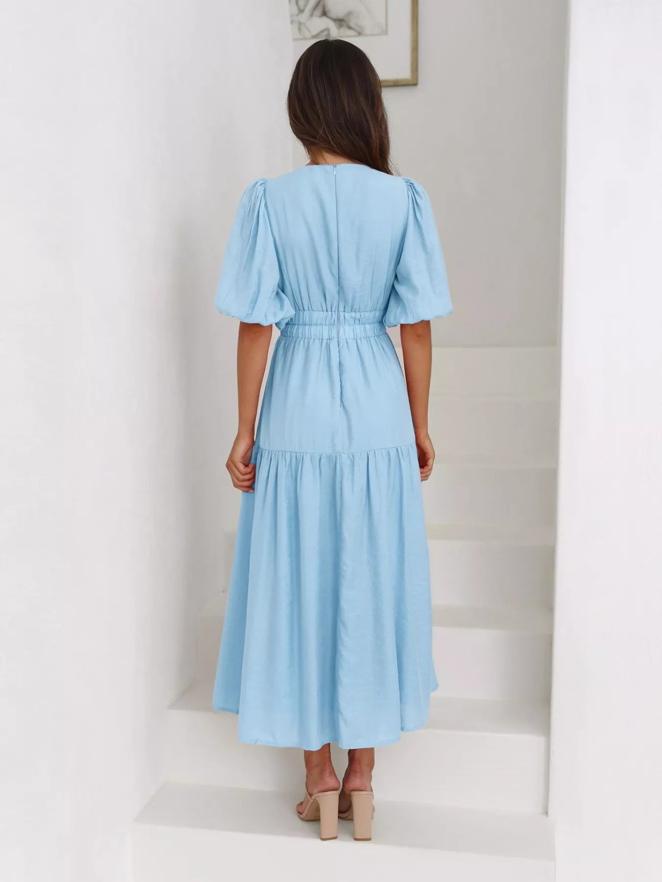Tiered Puff Sleeve Midi Dress - MAD RUFFI