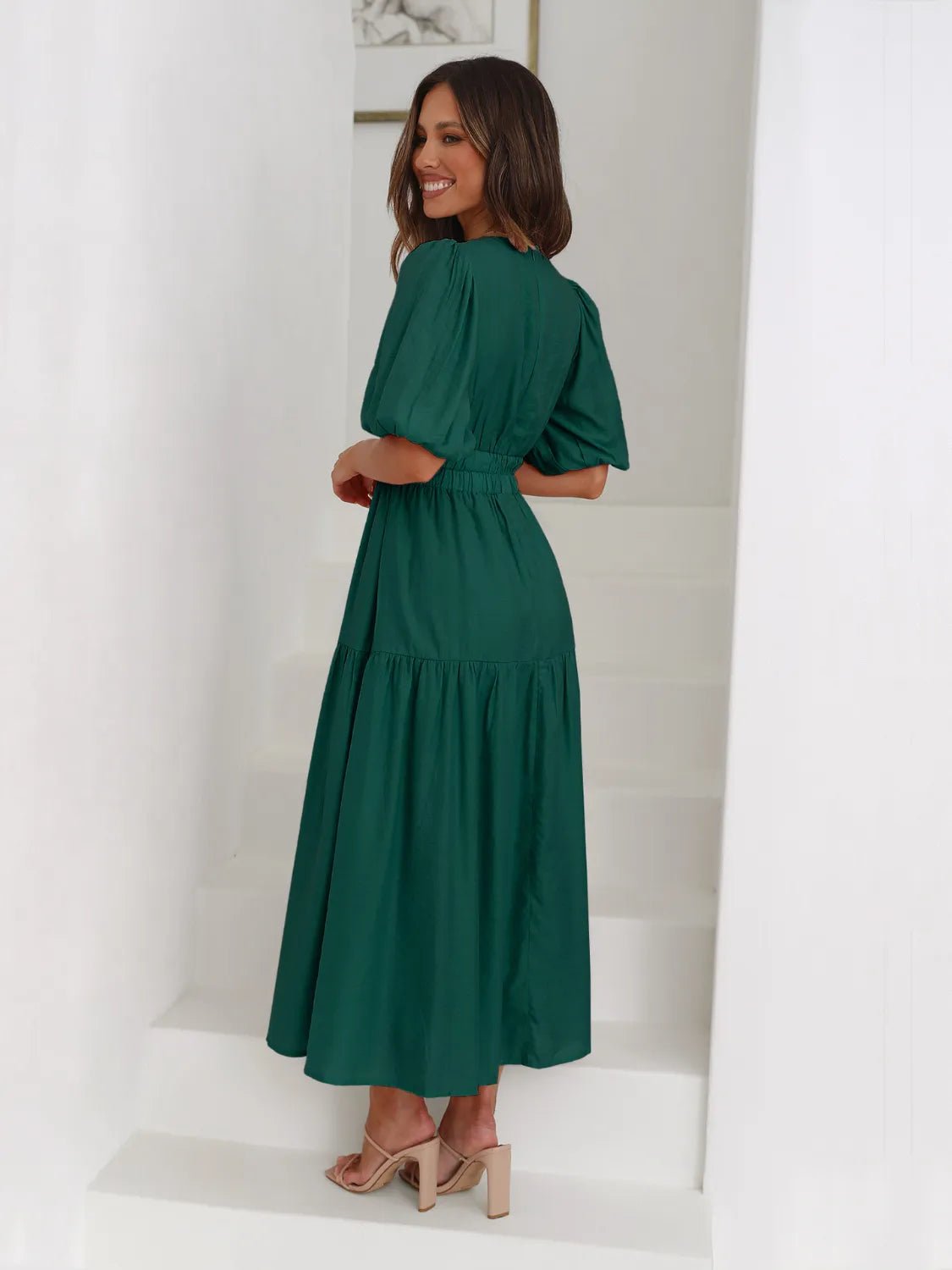 Tiered Surplice Half Sleeve Midi Dress - MAD RUFFI