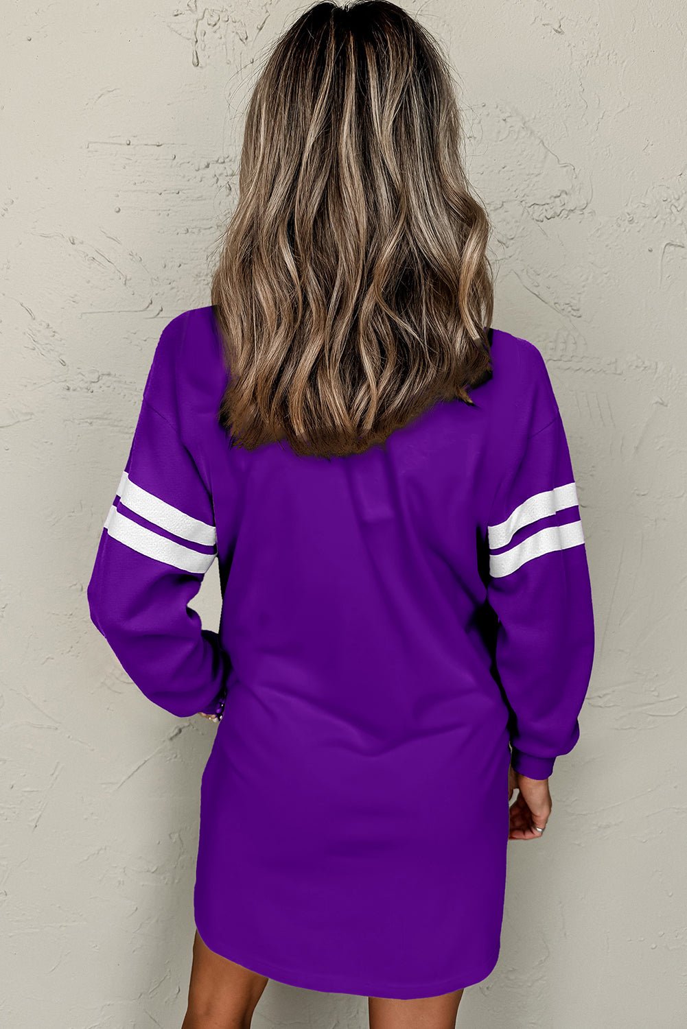 Tillandsia Purple Preppy Striped Sleeve Loose Mini Dress - MAD RUFFI