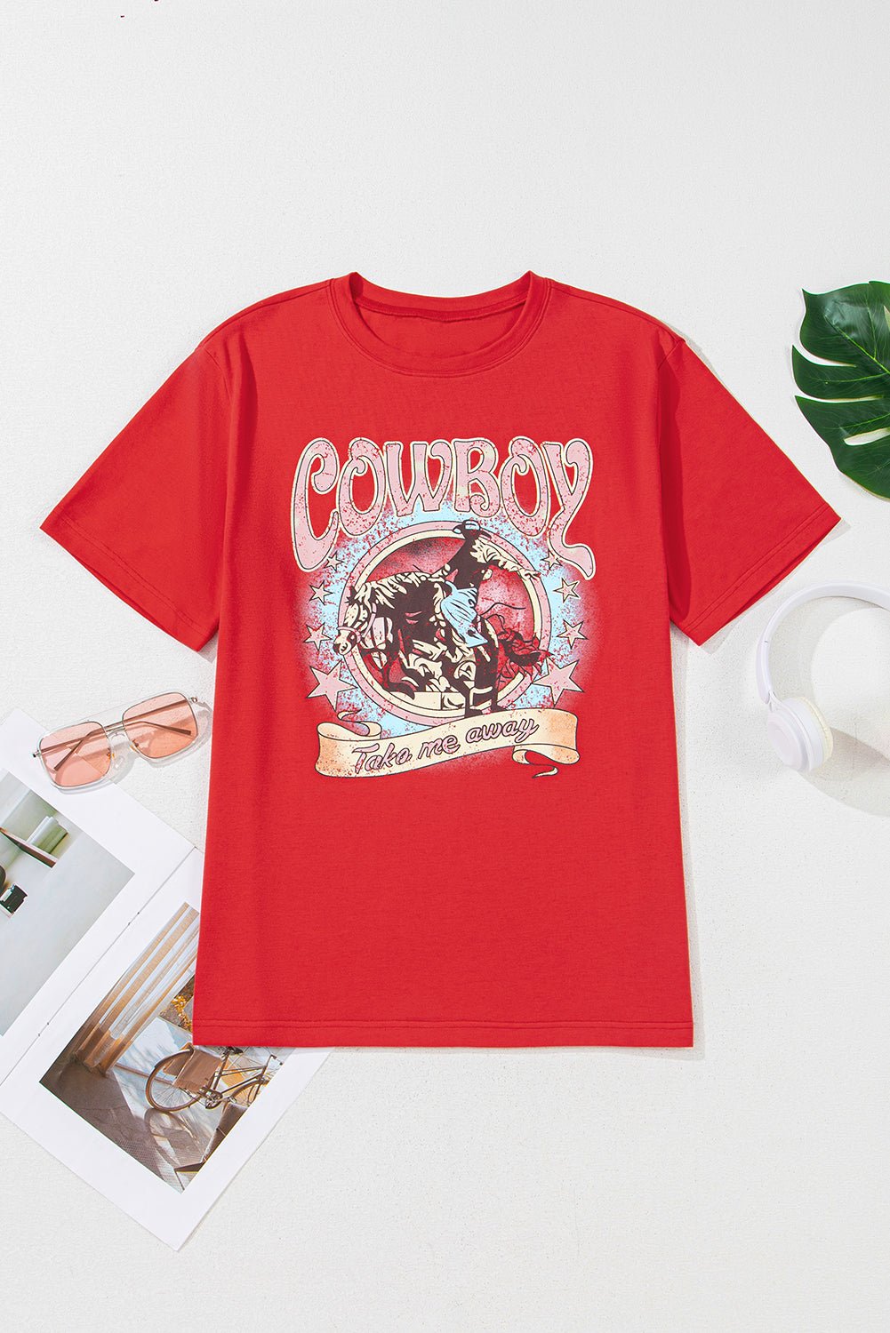 Tomato Red COWBOY Vintage Graphic Loose Tee - MAD RUFFI