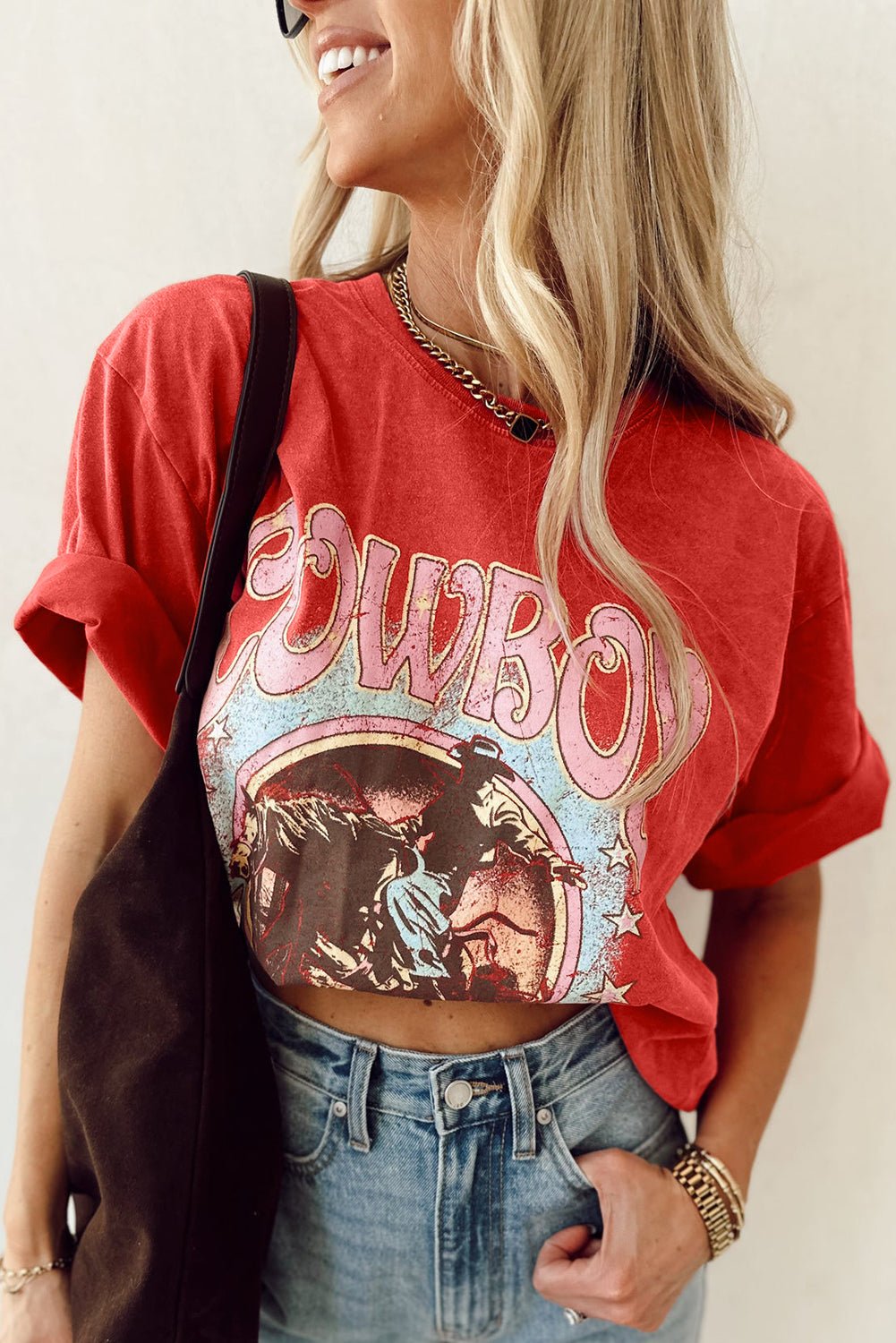 Tomato Red COWBOY Vintage Graphic Loose Tee - MAD RUFFI