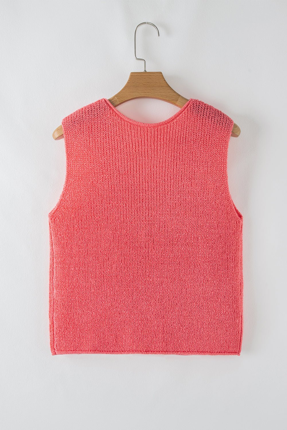 Tomato Red Lace - up Front V Neck Knit Vest - MAD RUFFI
