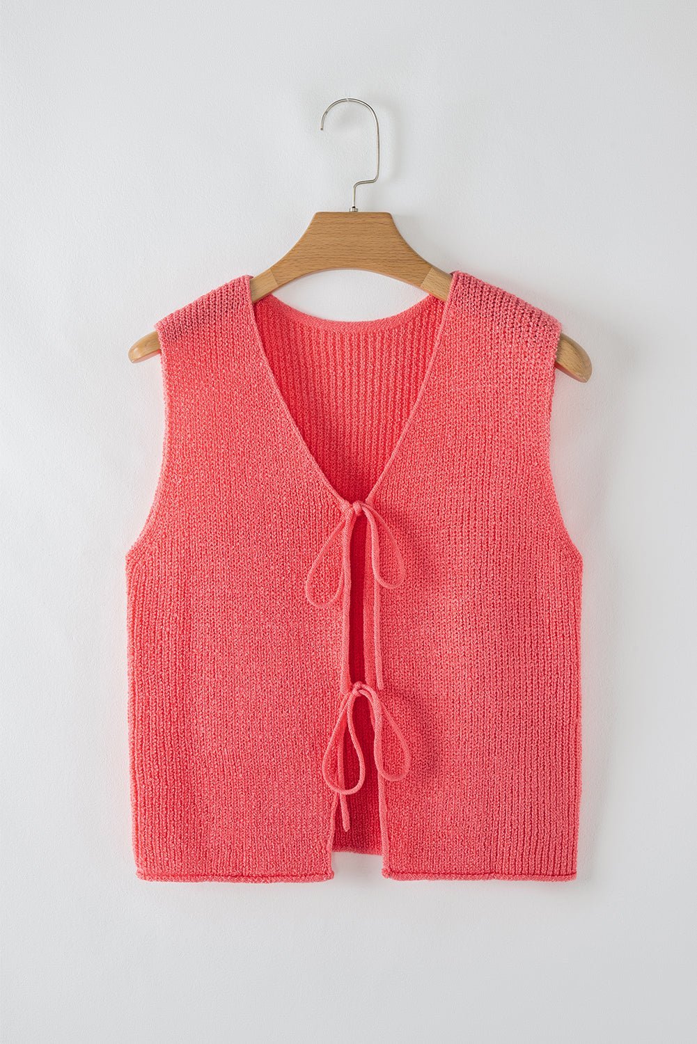 Tomato Red Lace - up Front V Neck Knit Vest - MAD RUFFI