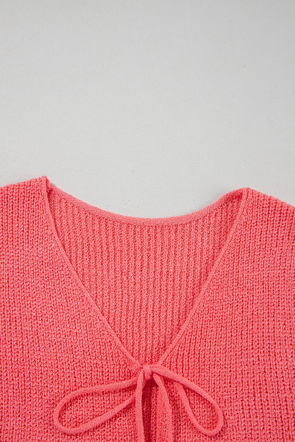 Tomato Red Lace - up Front V Neck Knit Vest - MAD RUFFI
